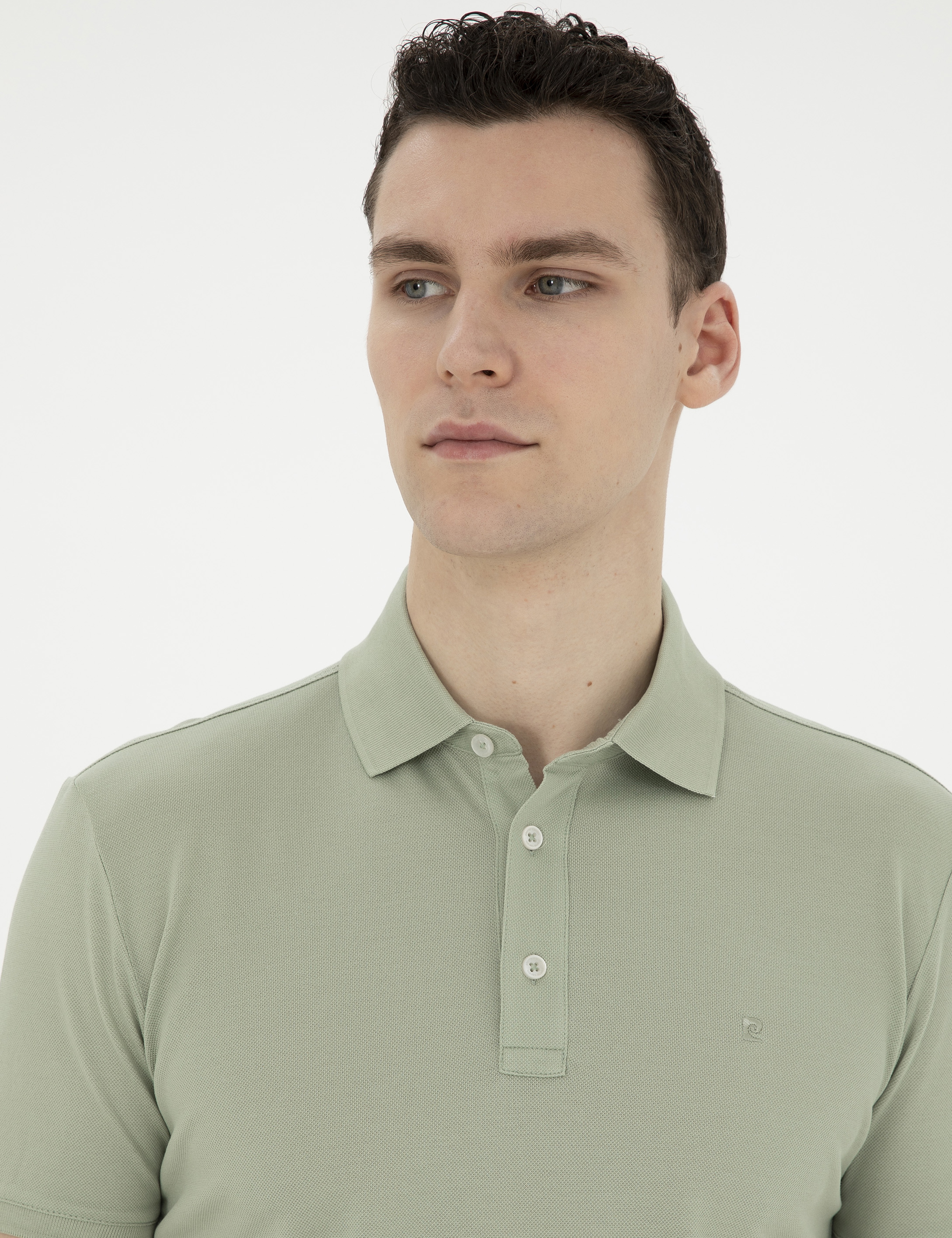 Çağla Yeşili Slim Fit %100 Pamuk Merserize Düğmeli Polo Yaka Basic Tişört