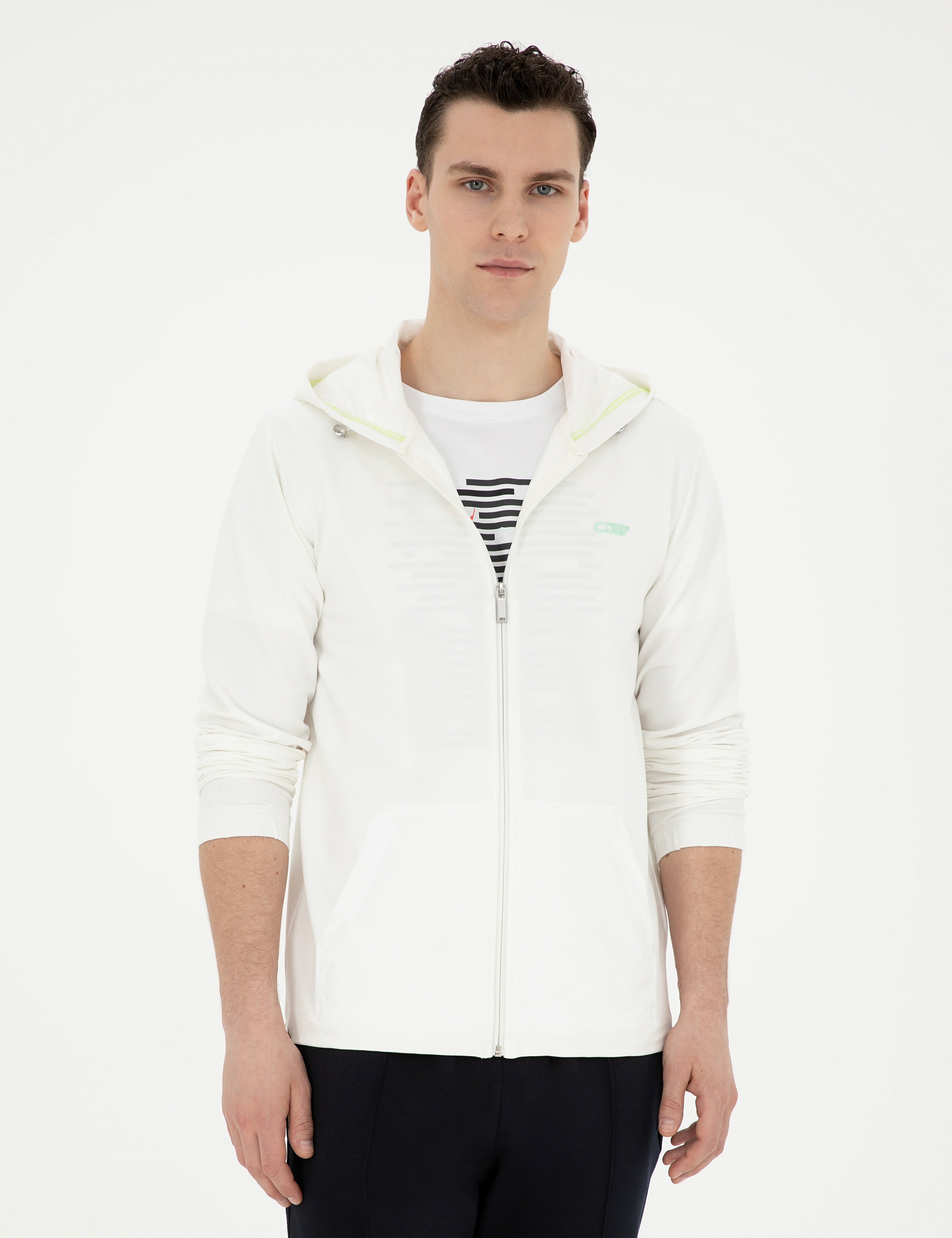 Beyaz Regular Fit Örme Hırka - Image 1