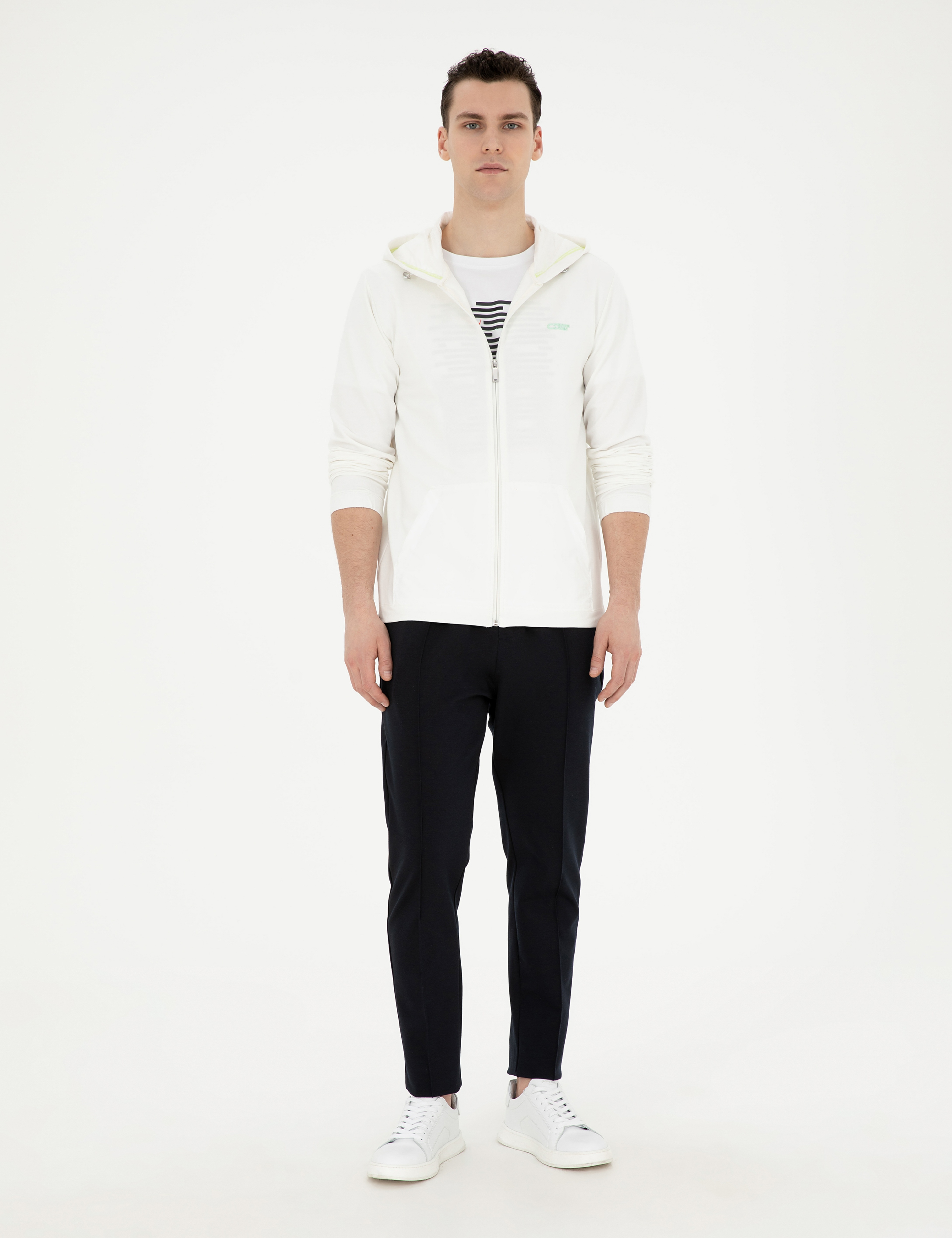 Beyaz Regular Fit Örme Hırka - Image 4