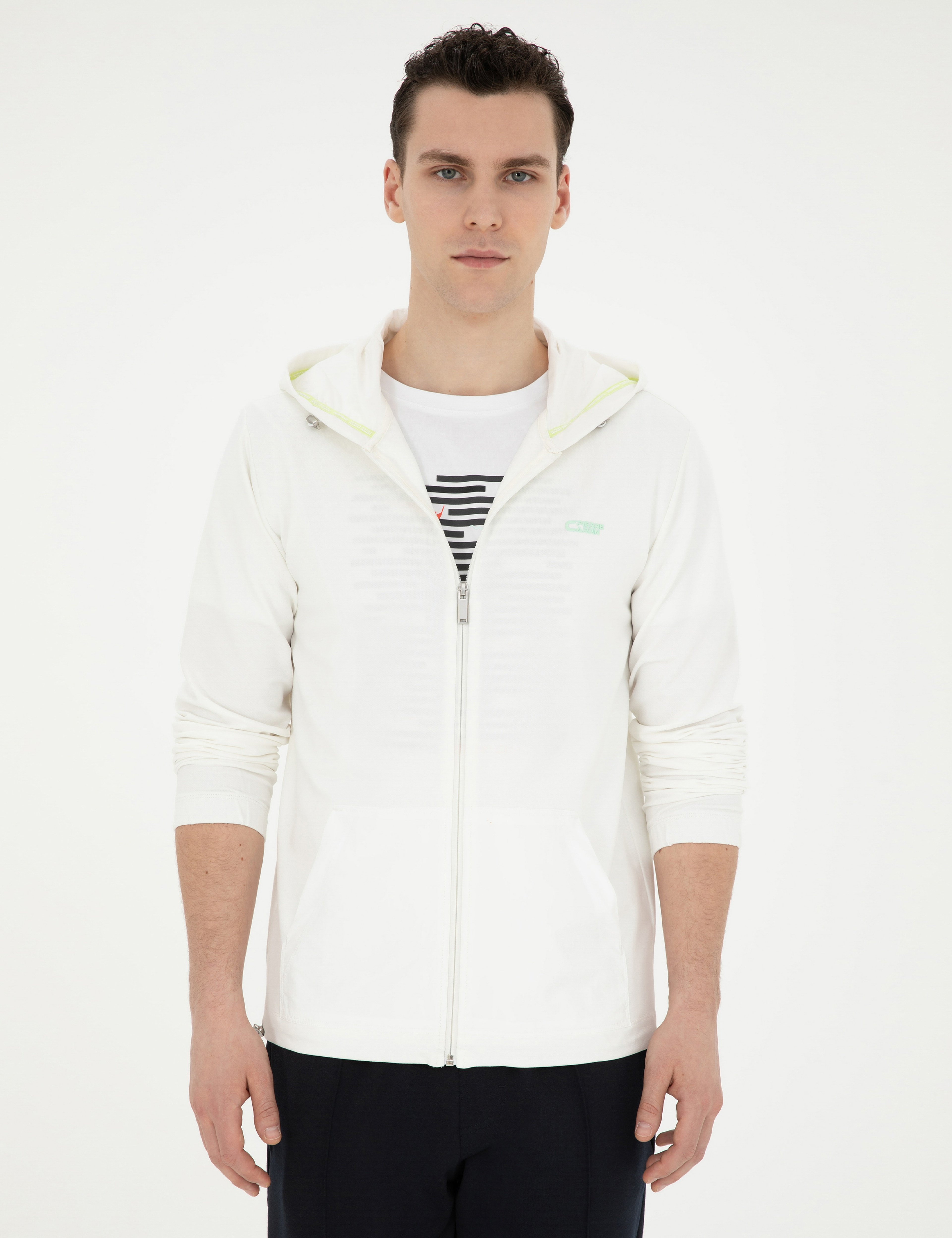 Beyaz Regular Fit Örme Hırka - Image 3