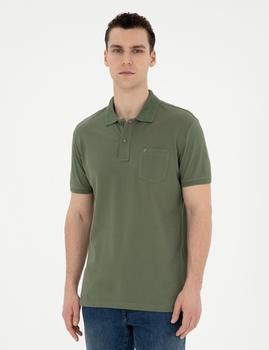 Haki Regular Fit %100 Pamuk Düğmeli Polo Yaka Basic Tişört