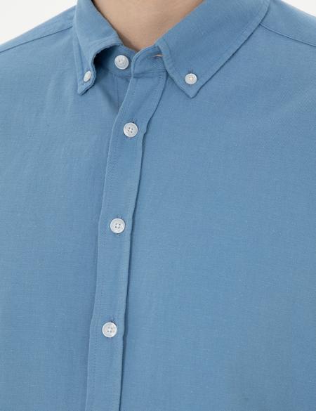 Açık Mavi Keten Karışımlı Regular Fit Uzun Kollu Gömlek - 50283521003