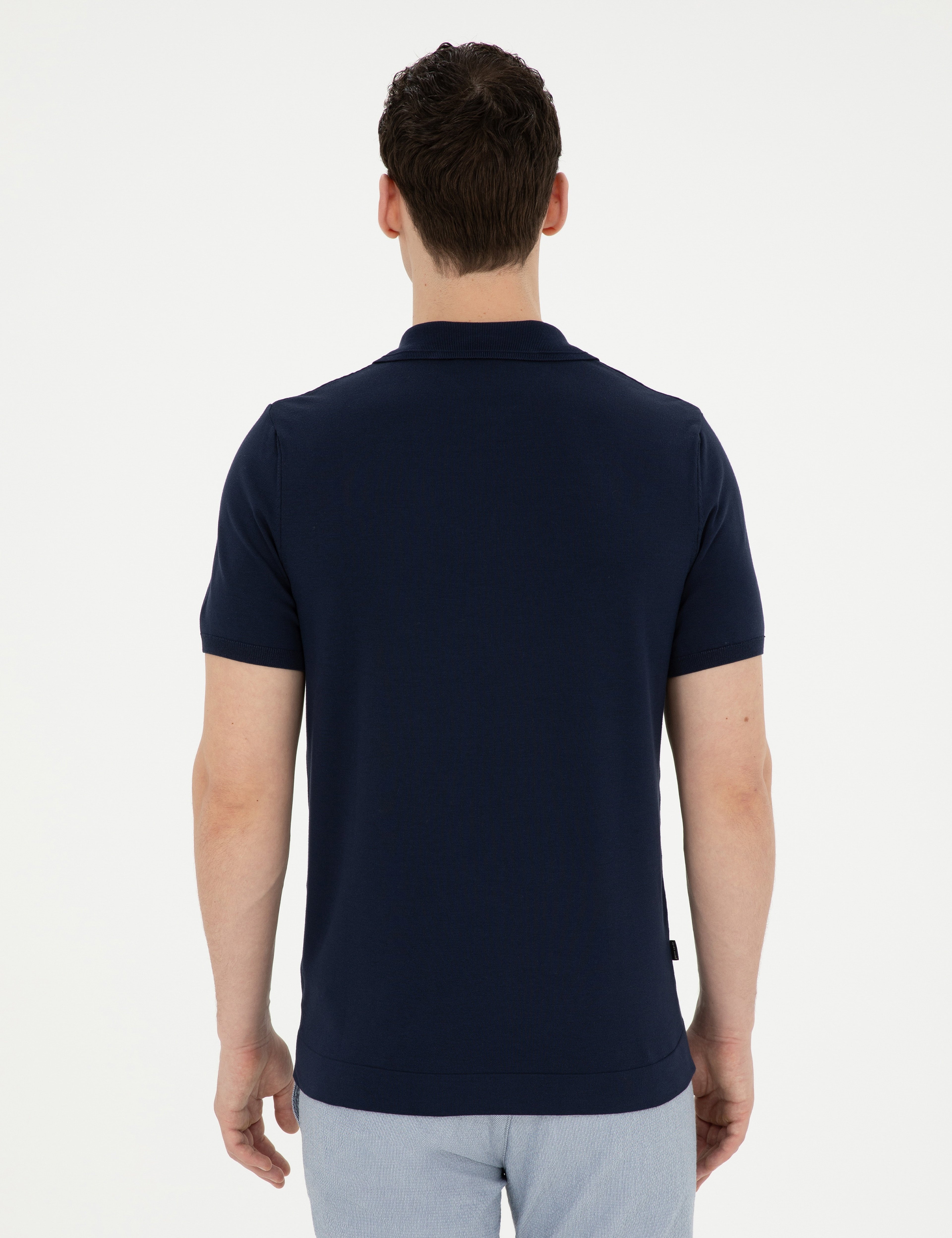 Lacivert Slim Fit Fermuarlı Polo Yaka Triko Tişört - Image 5