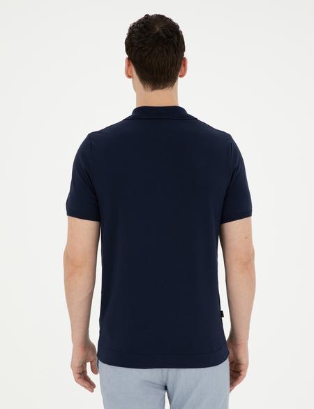 Lacivert Slim Fit Fermuarlı Polo Yaka Triko Tişört - 50288084013
