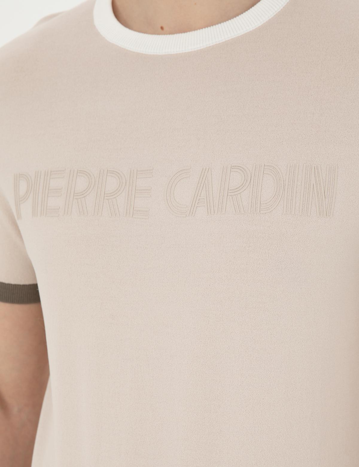 Bej Slim Fit Bisiklet Yaka Triko Tişört - 50288086009