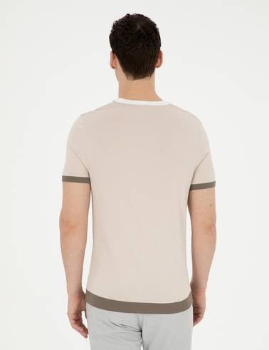 Bej Slim Fit Bisiklet Yaka Triko Tişört