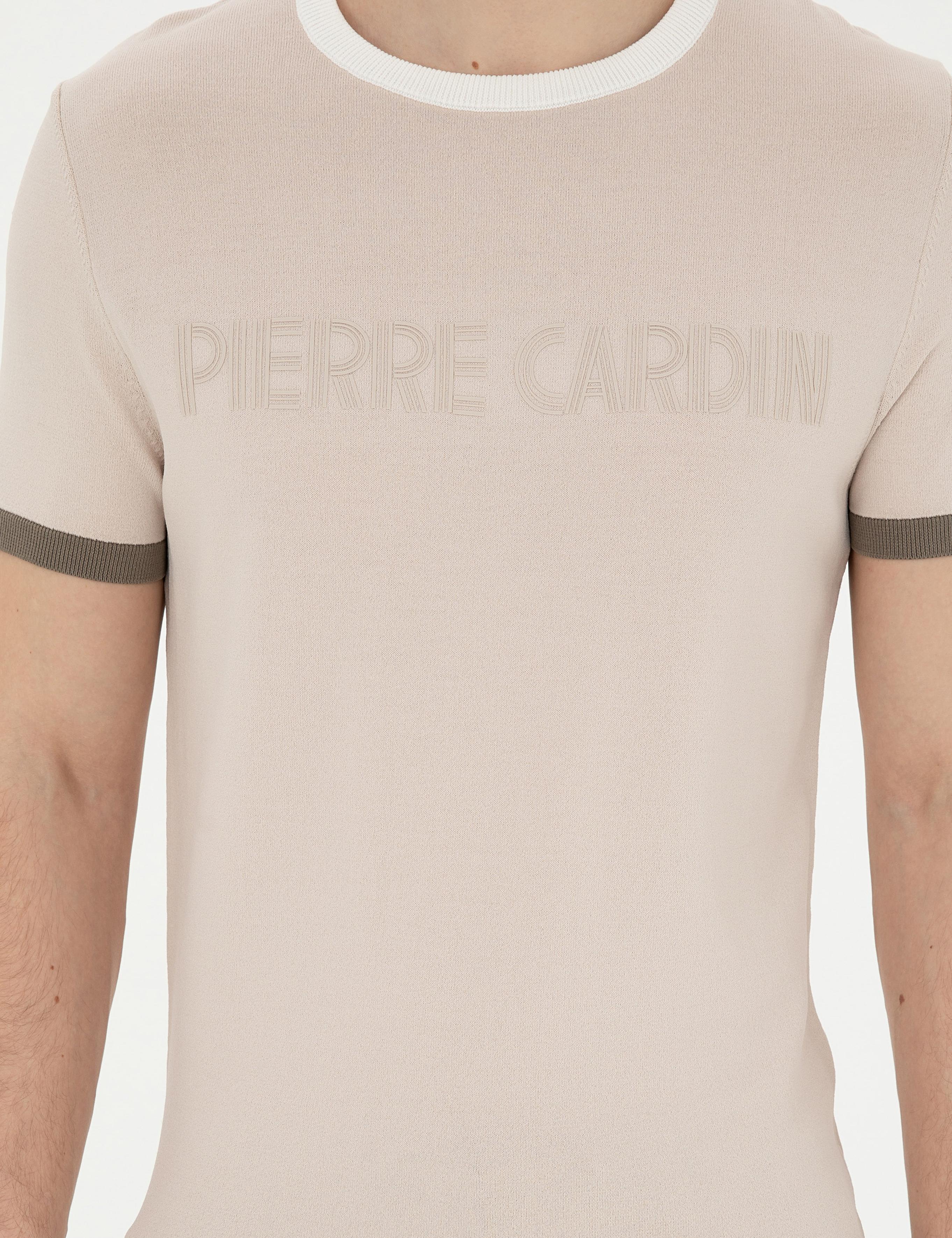 Bej Slim Fit Bisiklet Yaka Triko Tişört