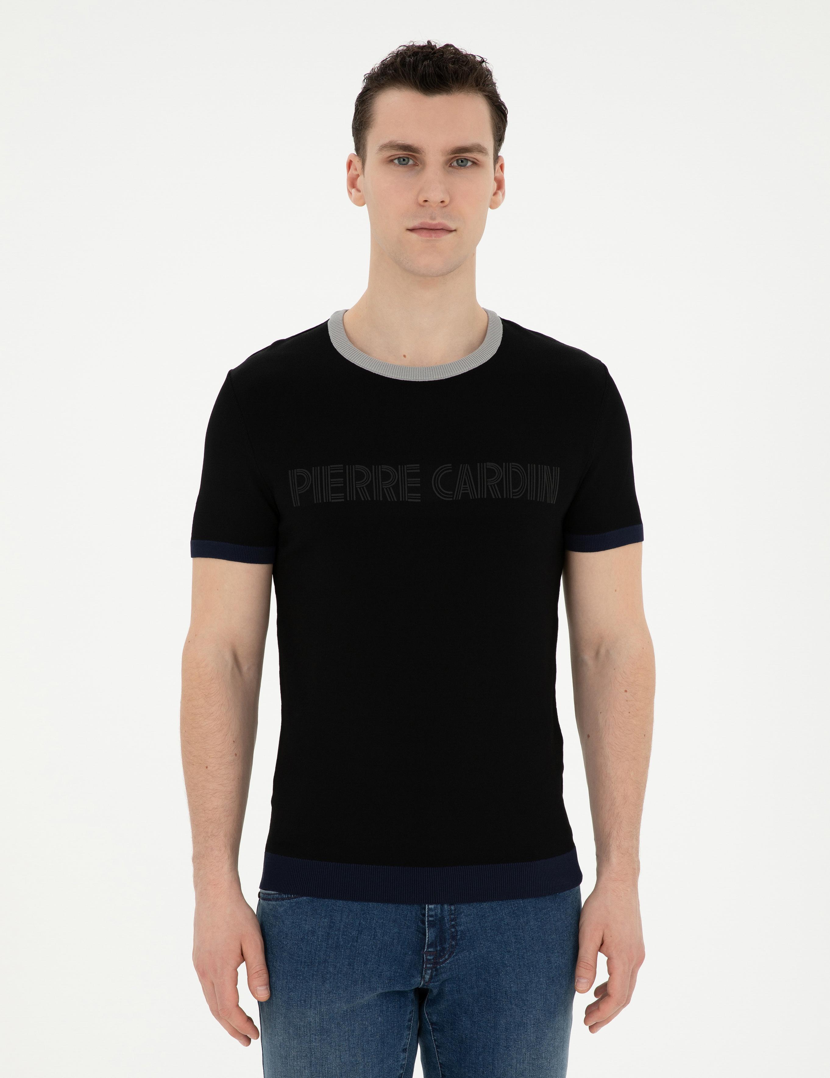 Siyah Slim Fit Bisiklet Yaka Triko Tişört