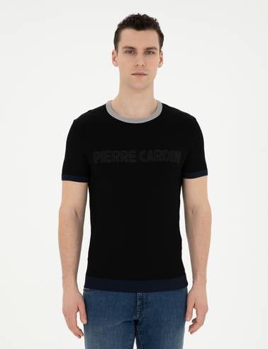 Siyah Slim Fit Bisiklet Yaka Triko Tişört