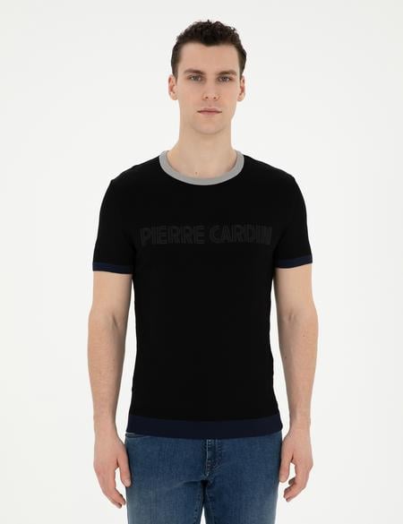 Siyah Slim Fit Bisiklet Yaka Triko Tişört - 50288086027