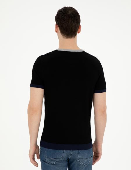 Siyah Slim Fit Bisiklet Yaka Triko Tişört - 50288086027