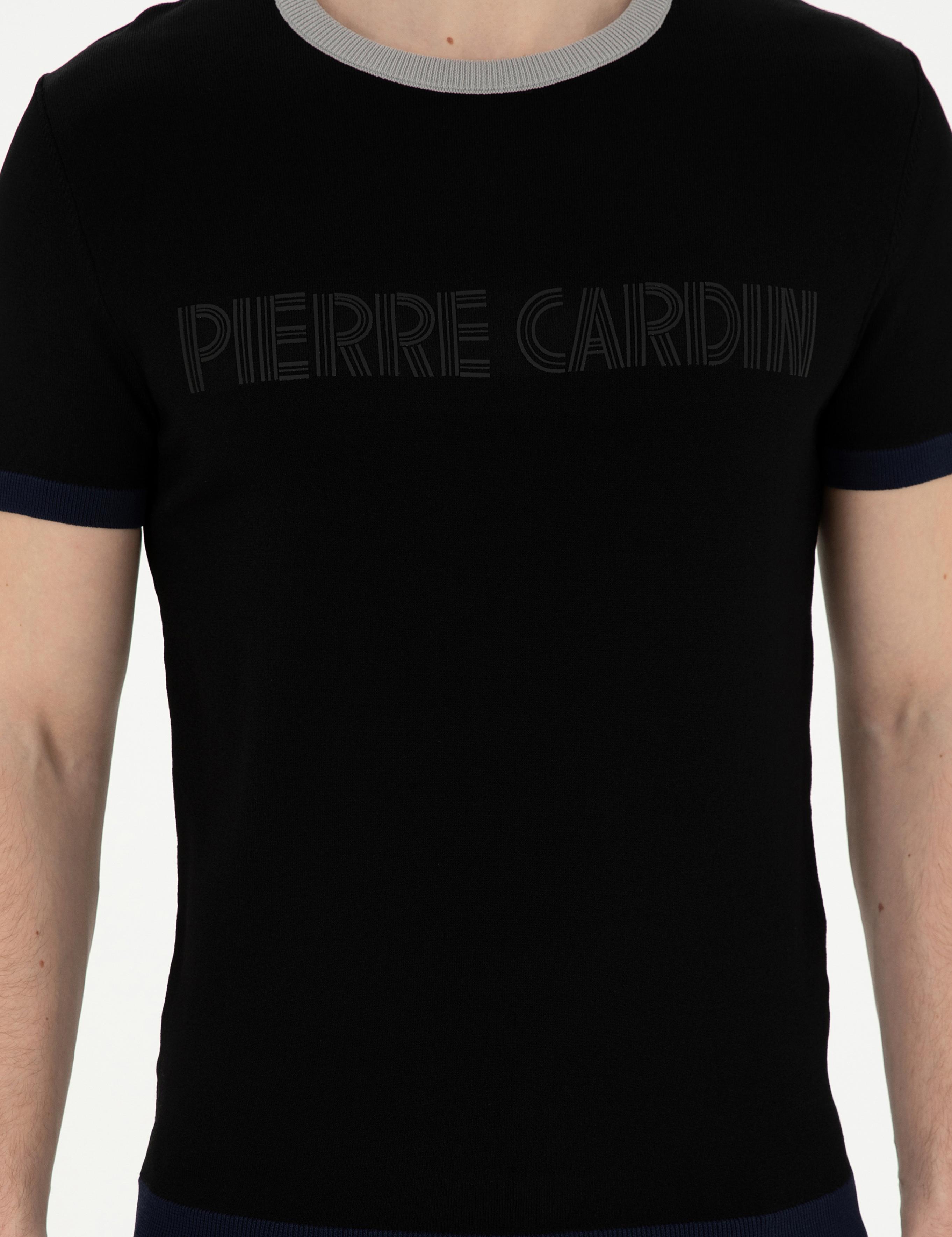 Siyah Slim Fit Bisiklet Yaka Triko Tişört