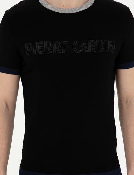 Siyah Slim Fit Bisiklet Yaka Triko Tişört - 50288086027