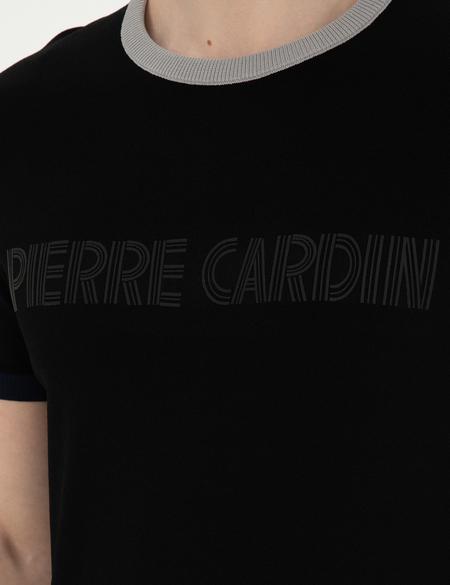 Siyah Slim Fit Bisiklet Yaka Triko Tişört - 50288086027