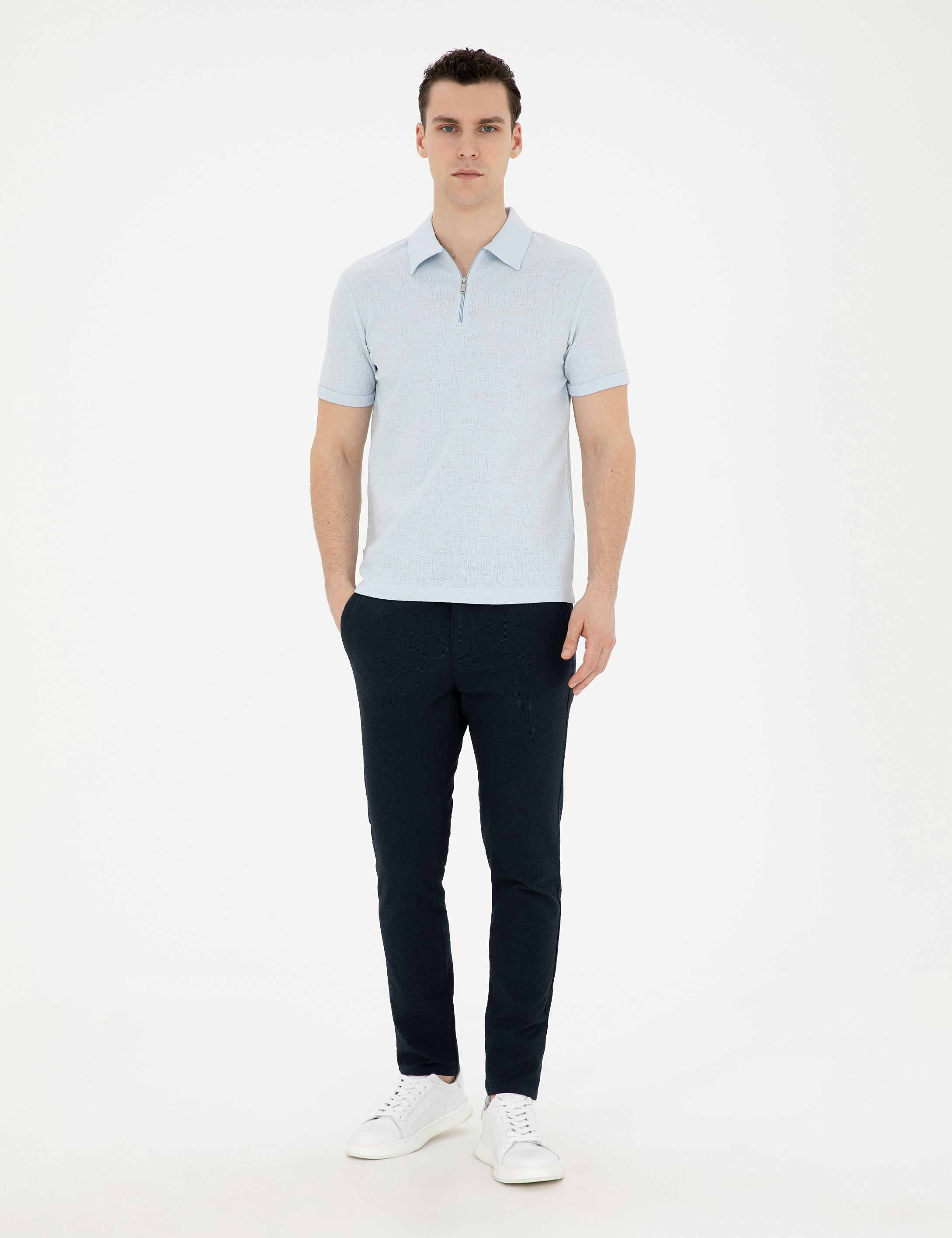 Açık Mavi Slim Fit Tişört - Image 4