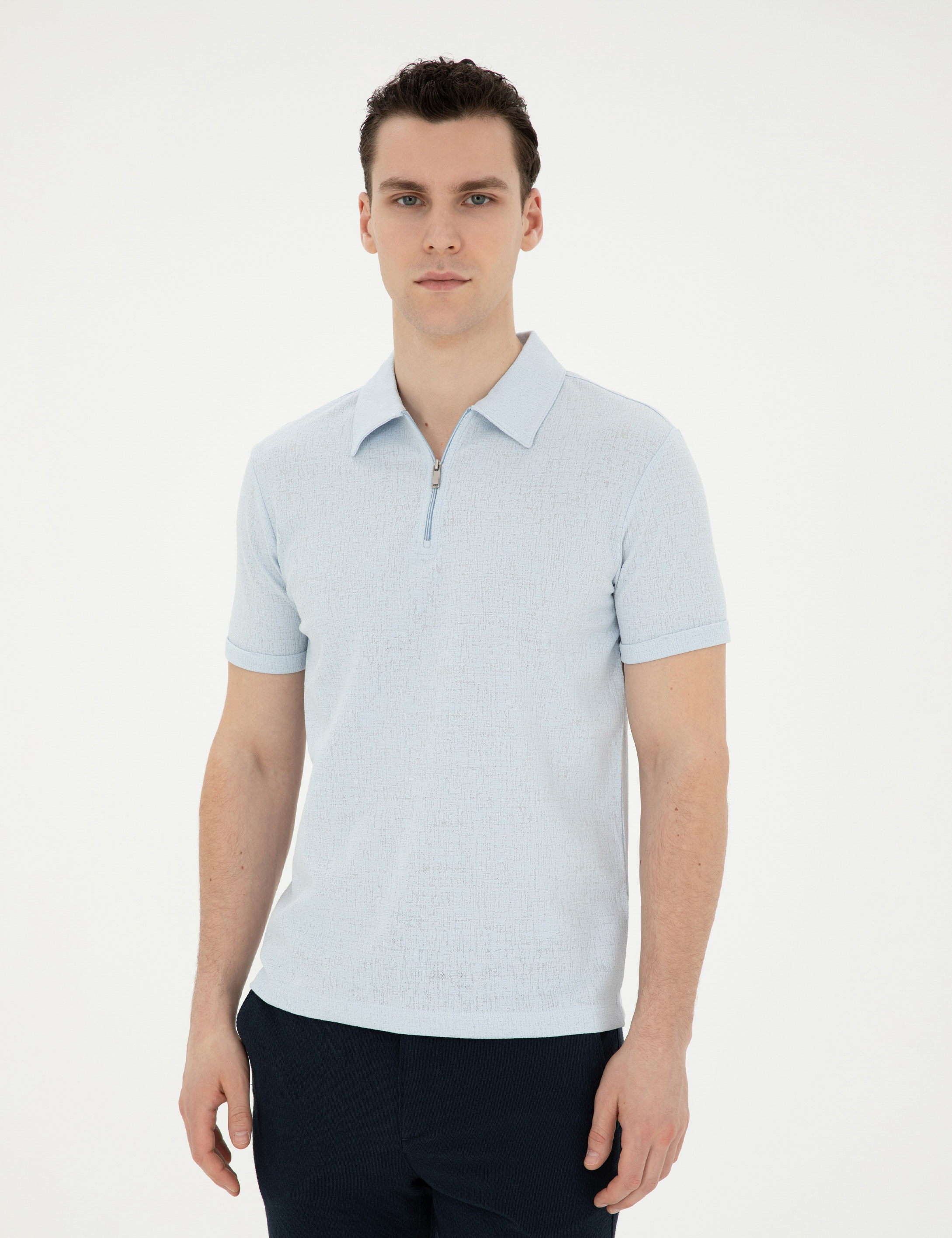 Açık Mavi Slim Fit Tişört - Image 3