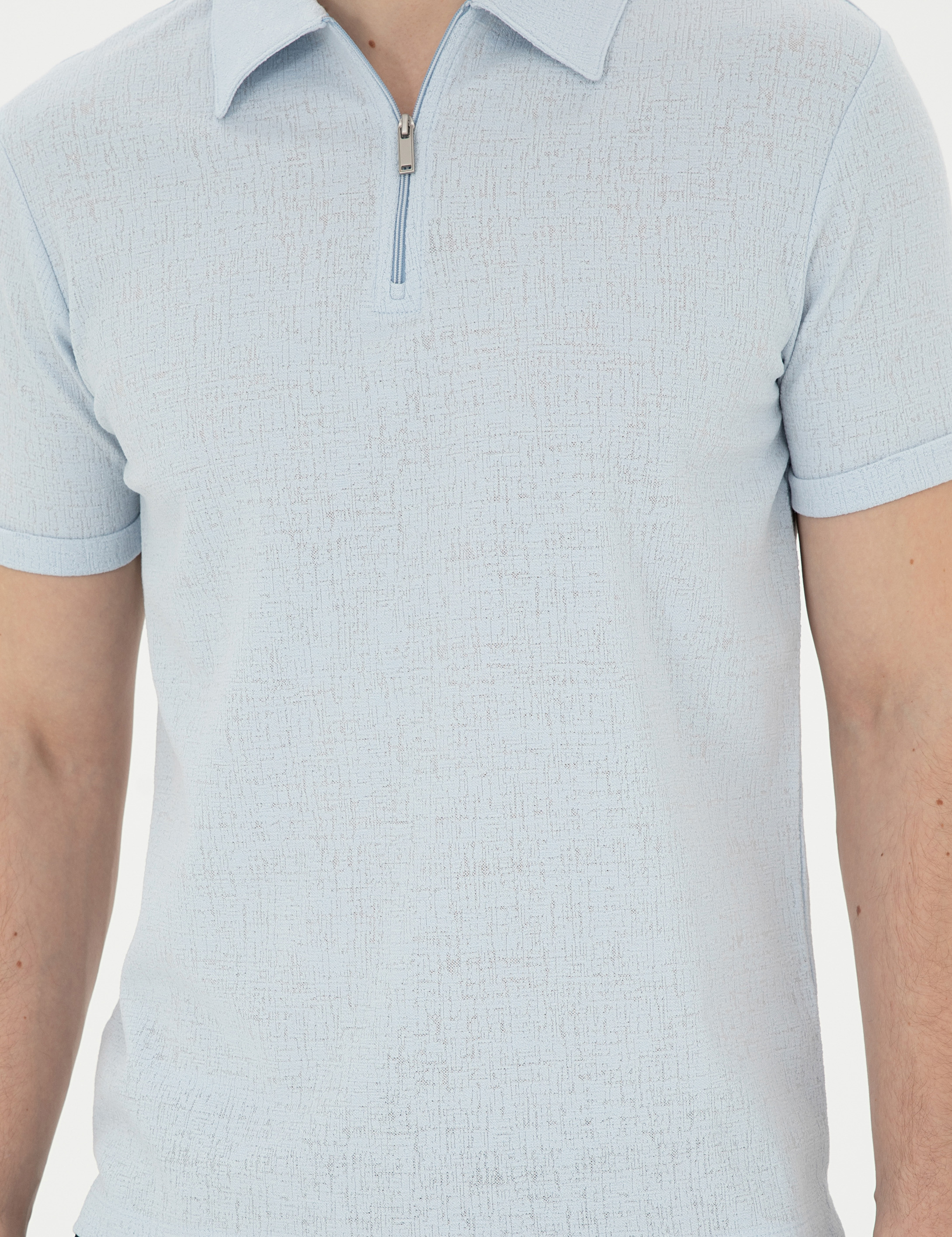Açık Mavi Slim Fit Tişört - Image 6