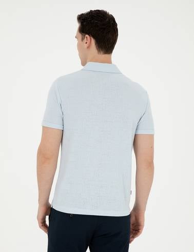 Açık Mavi Slim Fit Fermuarlı Polo Yaka Tişört