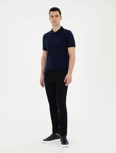 Lacivert Slim Fit Düğmeli Polo Yaka Triko Tişört