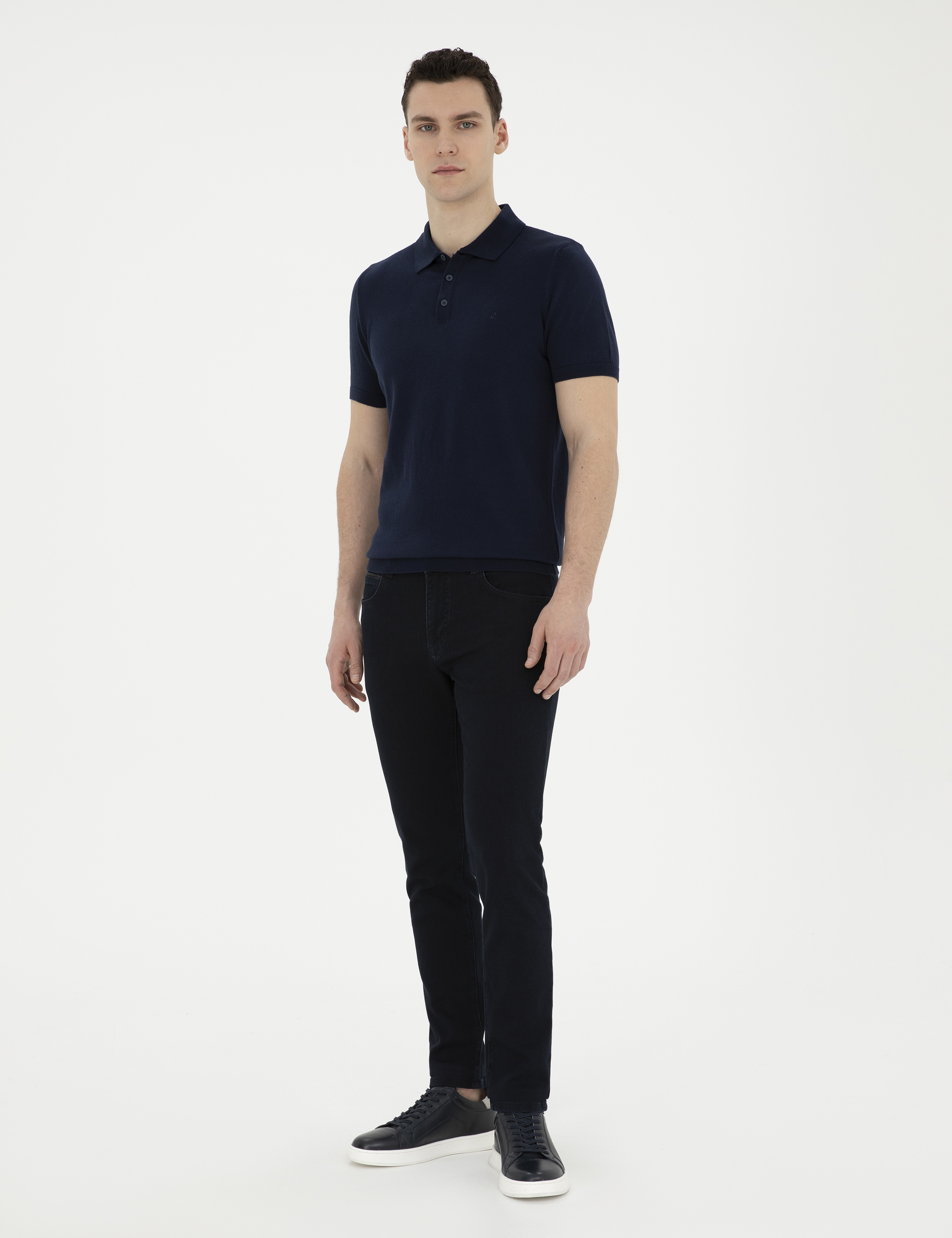 Lacivert Slim Fit Düğmeli Polo Yaka Triko Tişört
