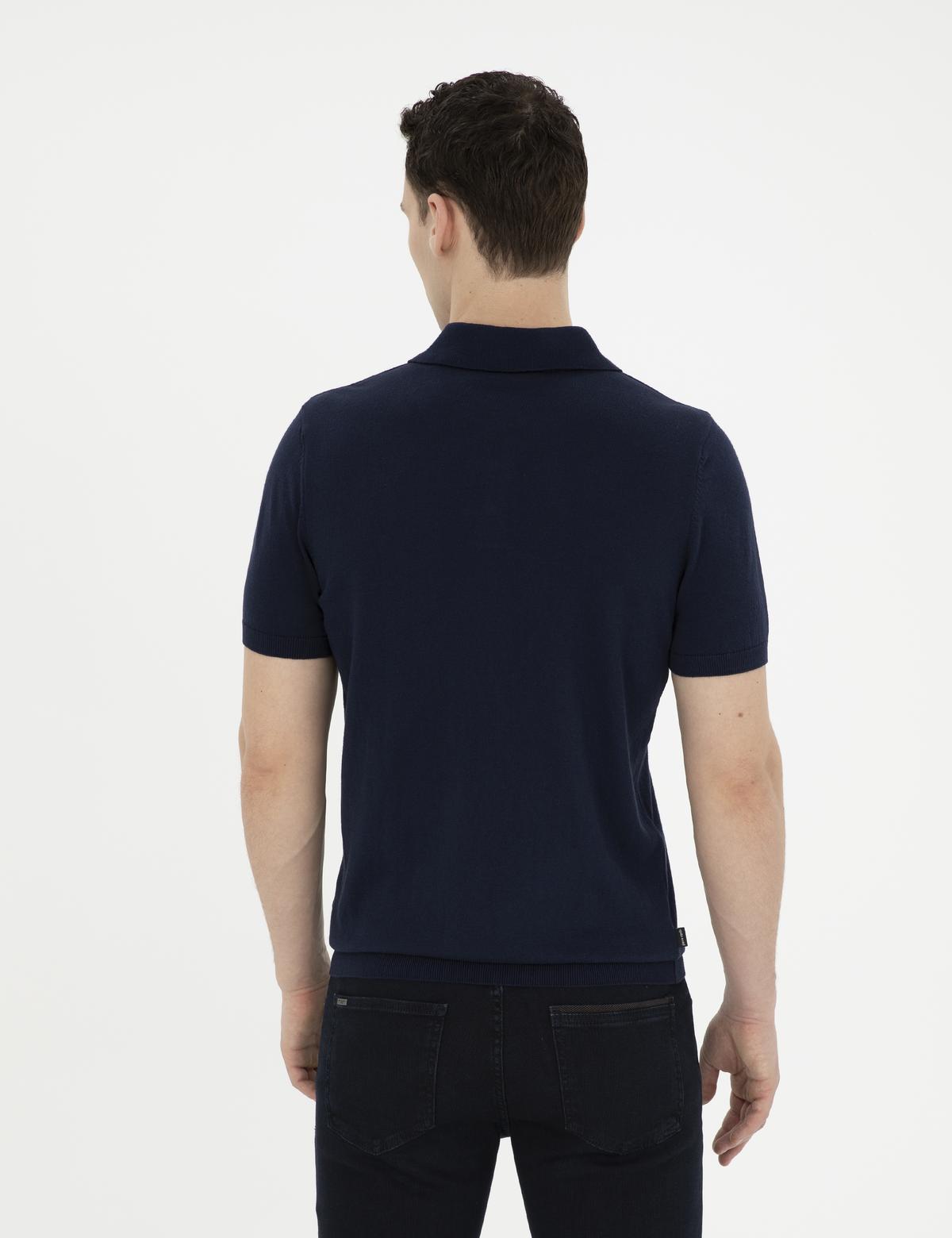 Lacivert Slim Fit Düğmeli Polo Yaka Triko Tişört - 50294580018