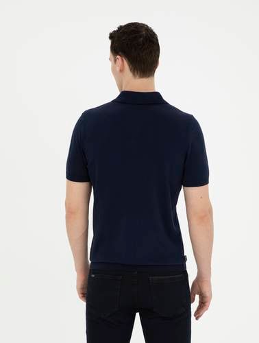 Lacivert Slim Fit Düğmeli Polo Yaka Triko Tişört