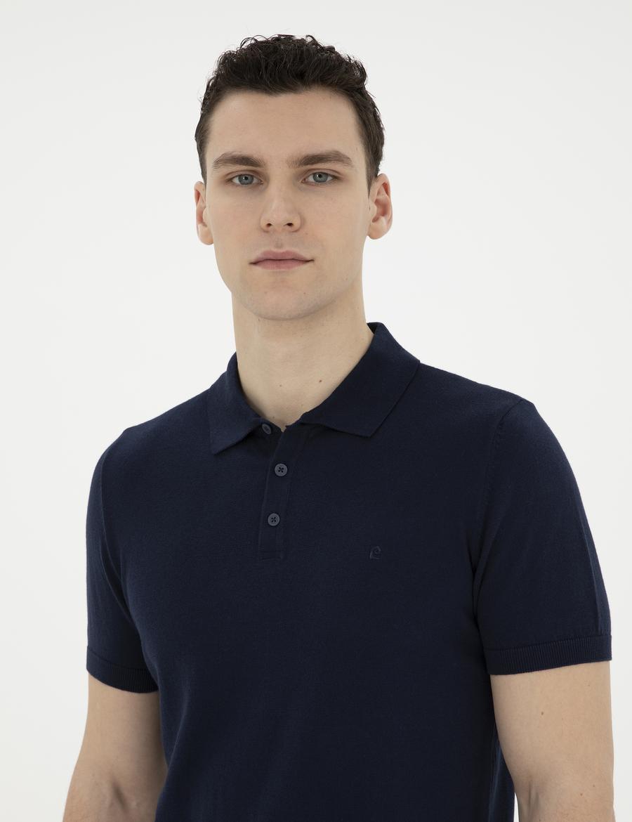 Lacivert Slim Fit Düğmeli Polo Yaka Triko Tişört