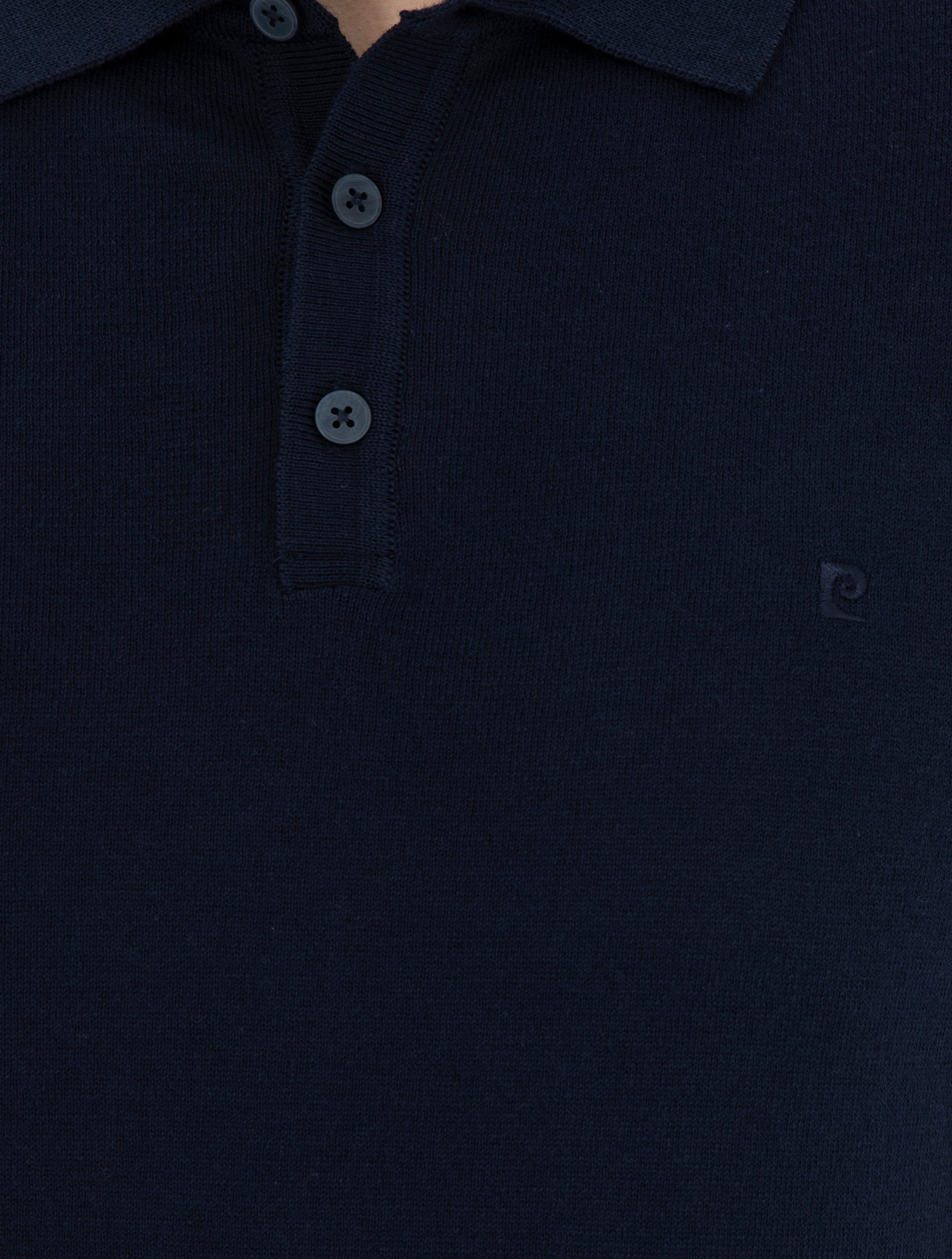 Lacivert Slim Fit Düğmeli Polo Yaka Triko Tişört - Image 7