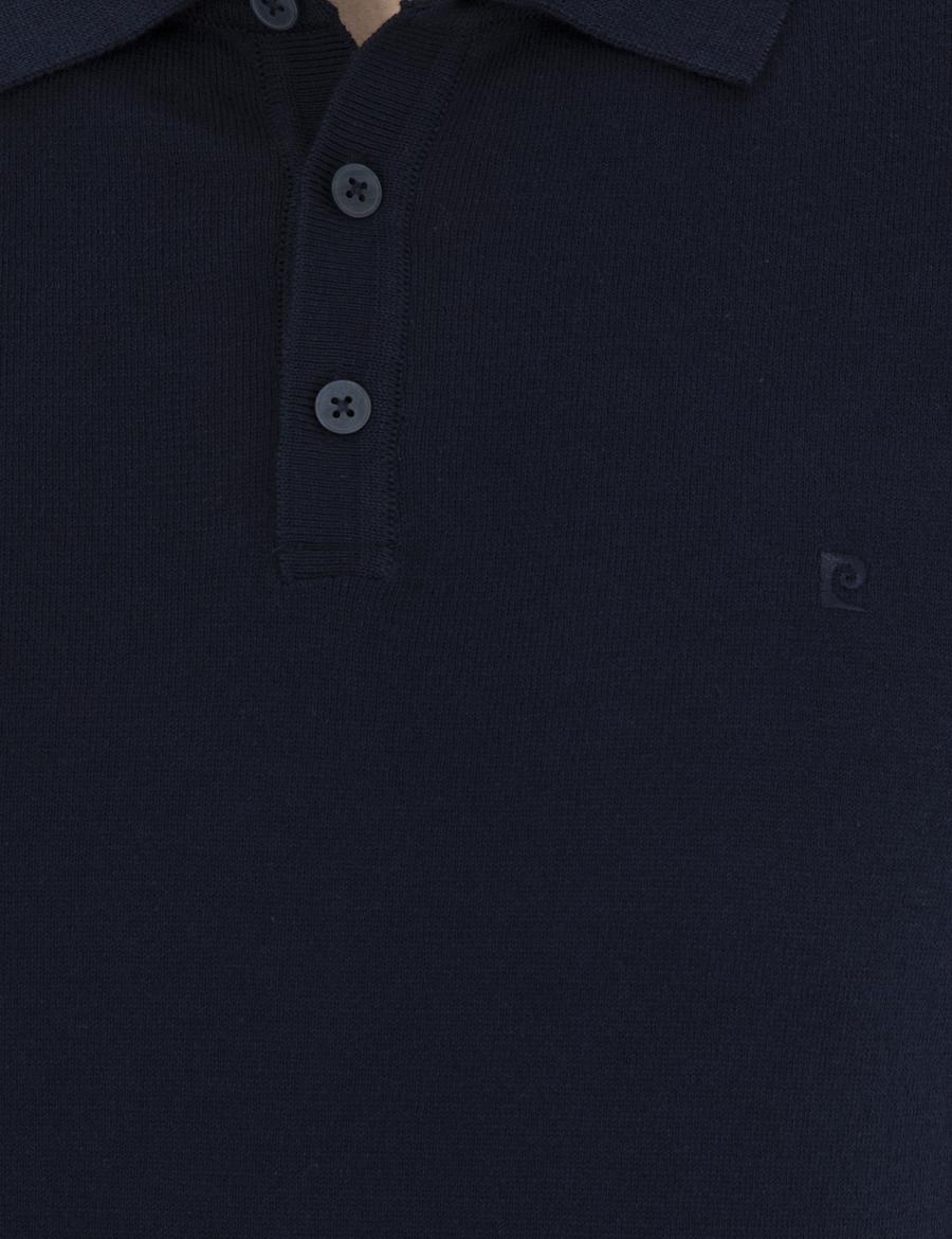 Lacivert Slim Fit Düğmeli Polo Yaka Triko Tişört