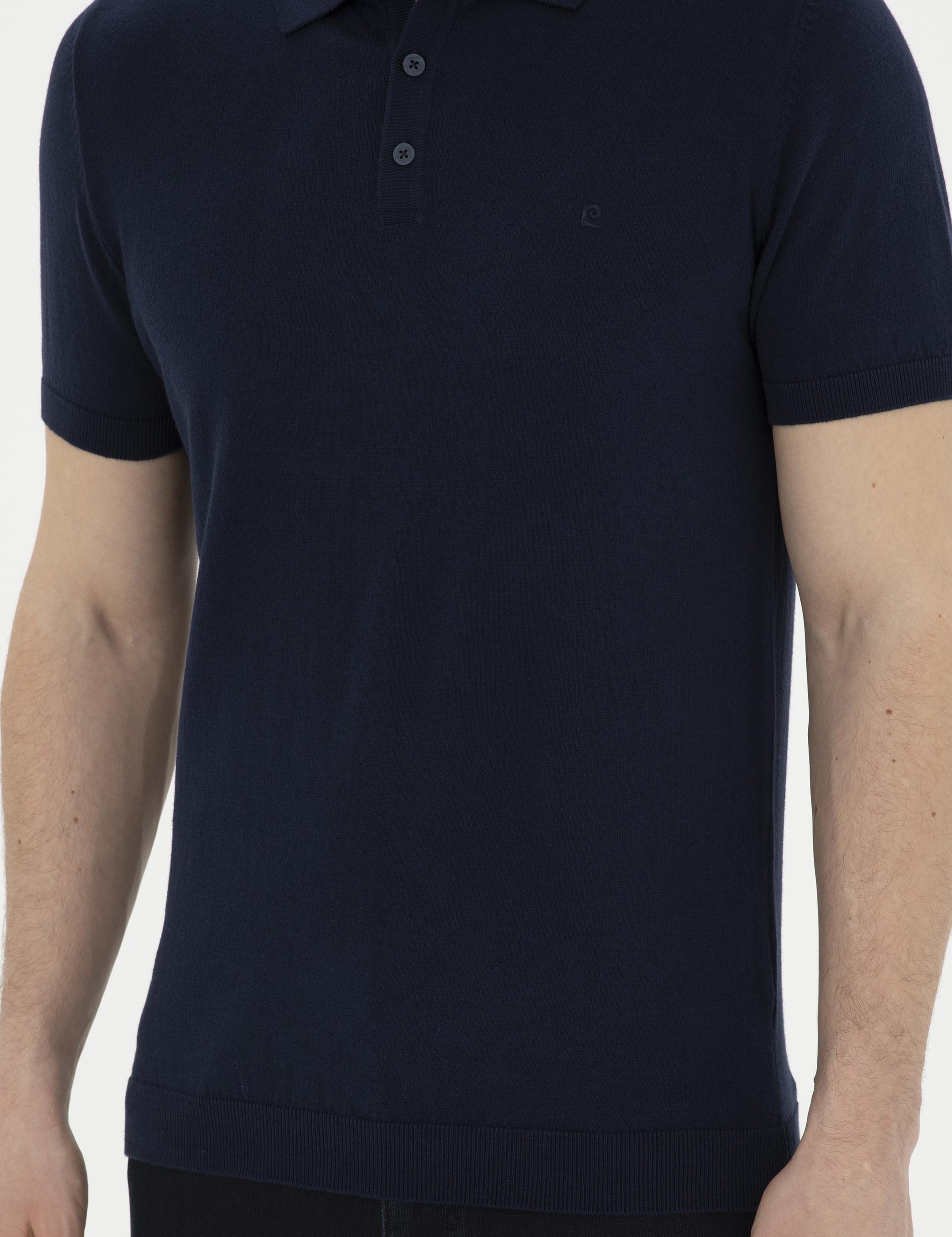 Lacivert Slim Fit Düğmeli Polo Yaka Triko Tişört