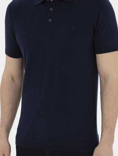 Lacivert Slim Fit Düğmeli Polo Yaka Triko Tişört