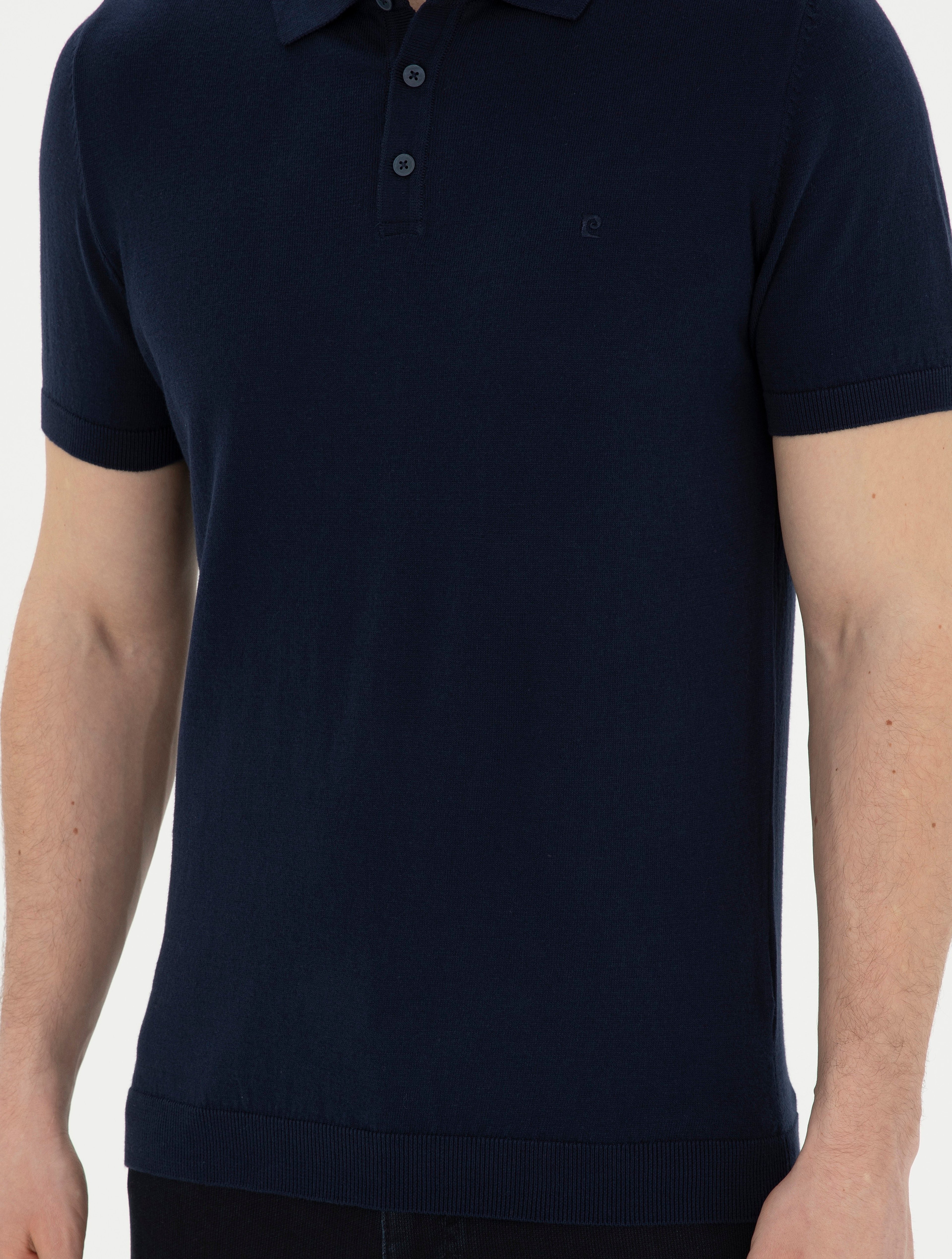 Lacivert Slim Fit Düğmeli Polo Yaka Triko Tişört - Image 6