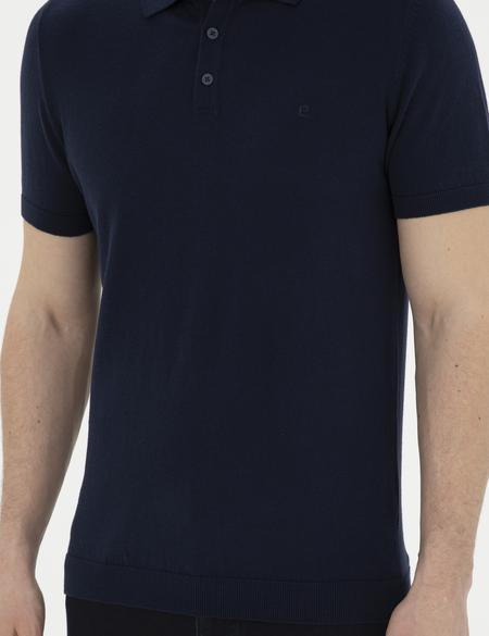 Lacivert Slim Fit Düğmeli Polo Yaka Triko Tişört - 50294580018