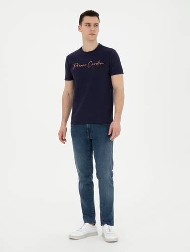 Lacivert Slim Fit Bisiklet Yaka Tişört