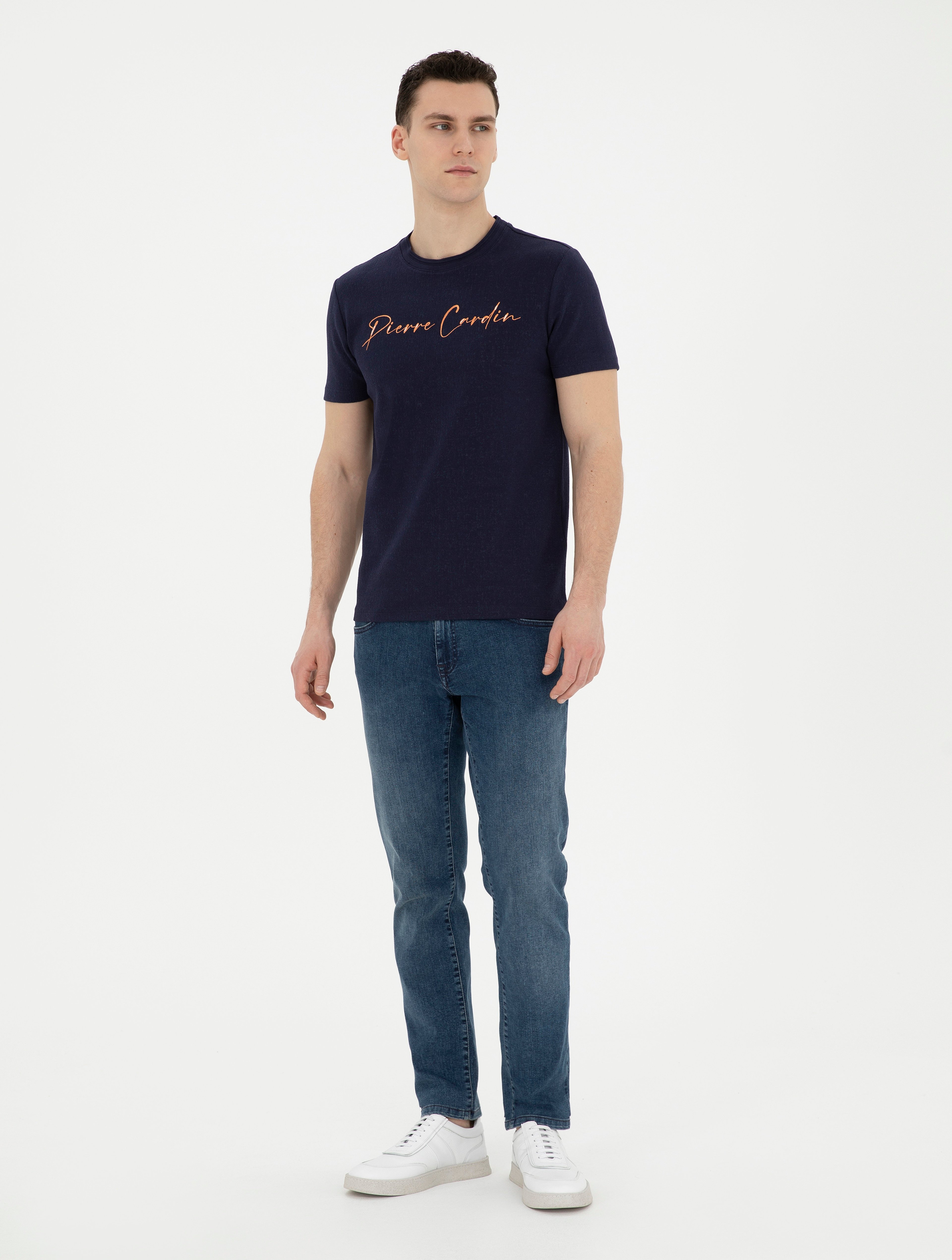 Lacivert Slim Fit Bisiklet Yaka Tişört - Image 4