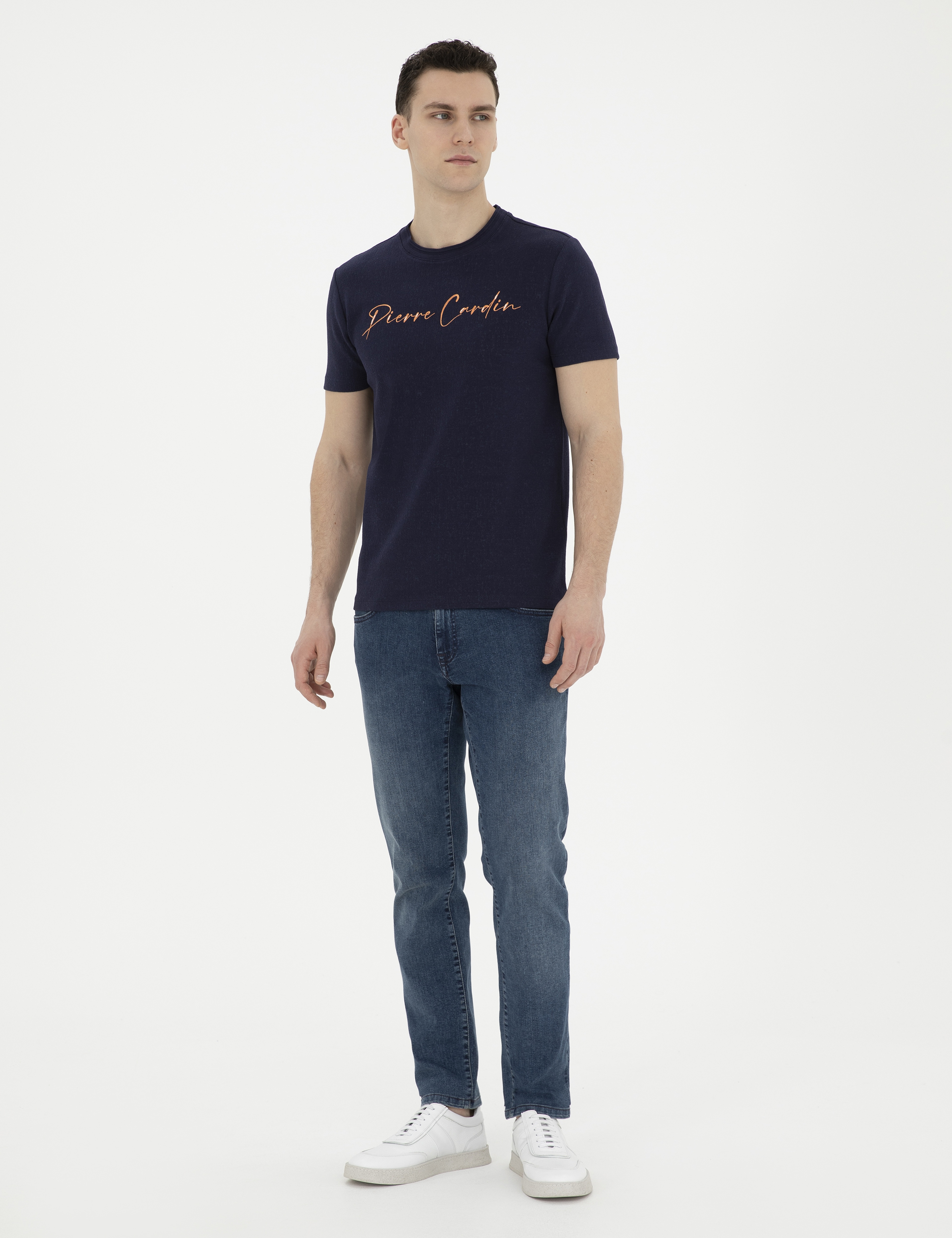 Lacivert Slim Fit Bisiklet Yaka Tişört
