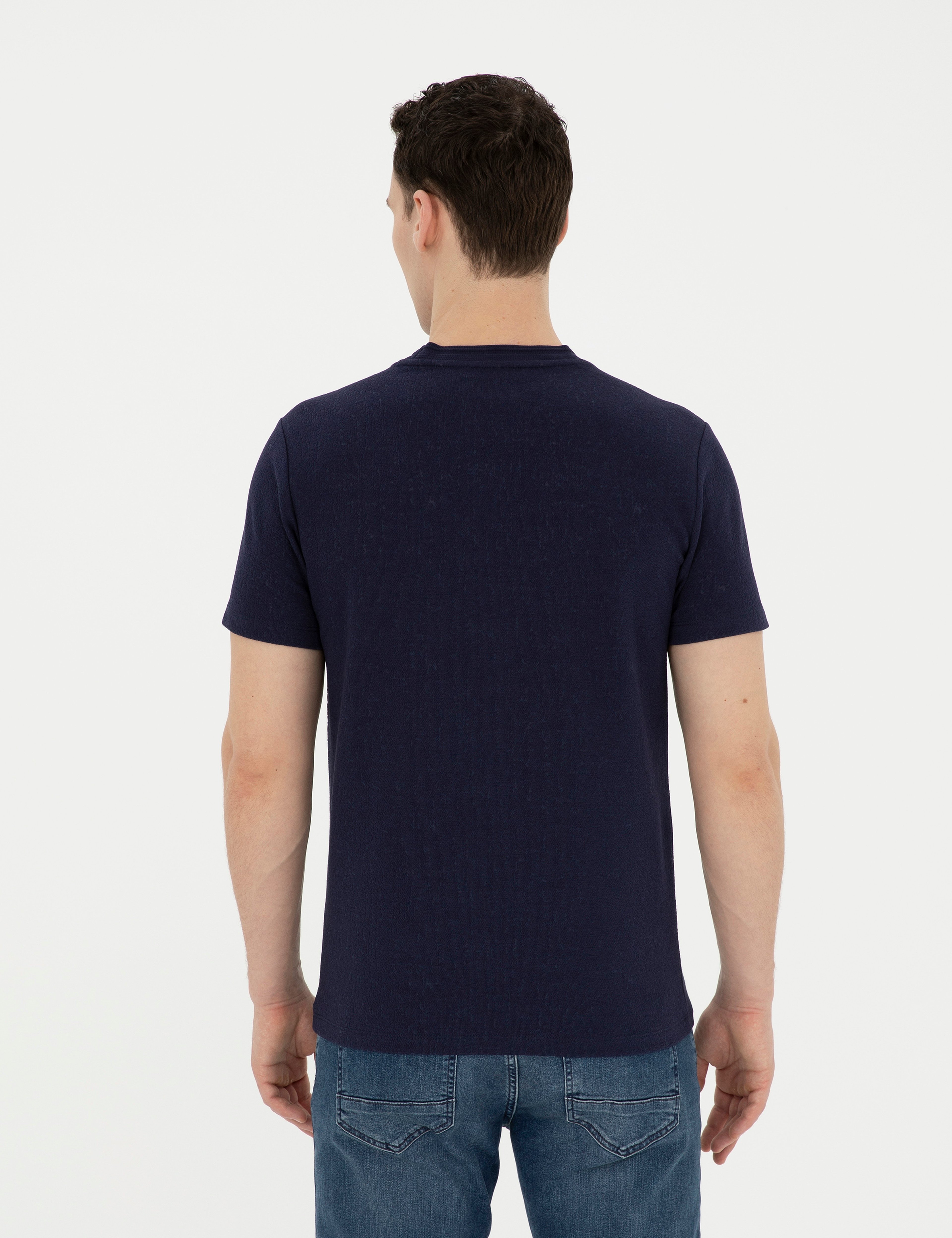 Lacivert Slim Fit Bisiklet Yaka Tişört