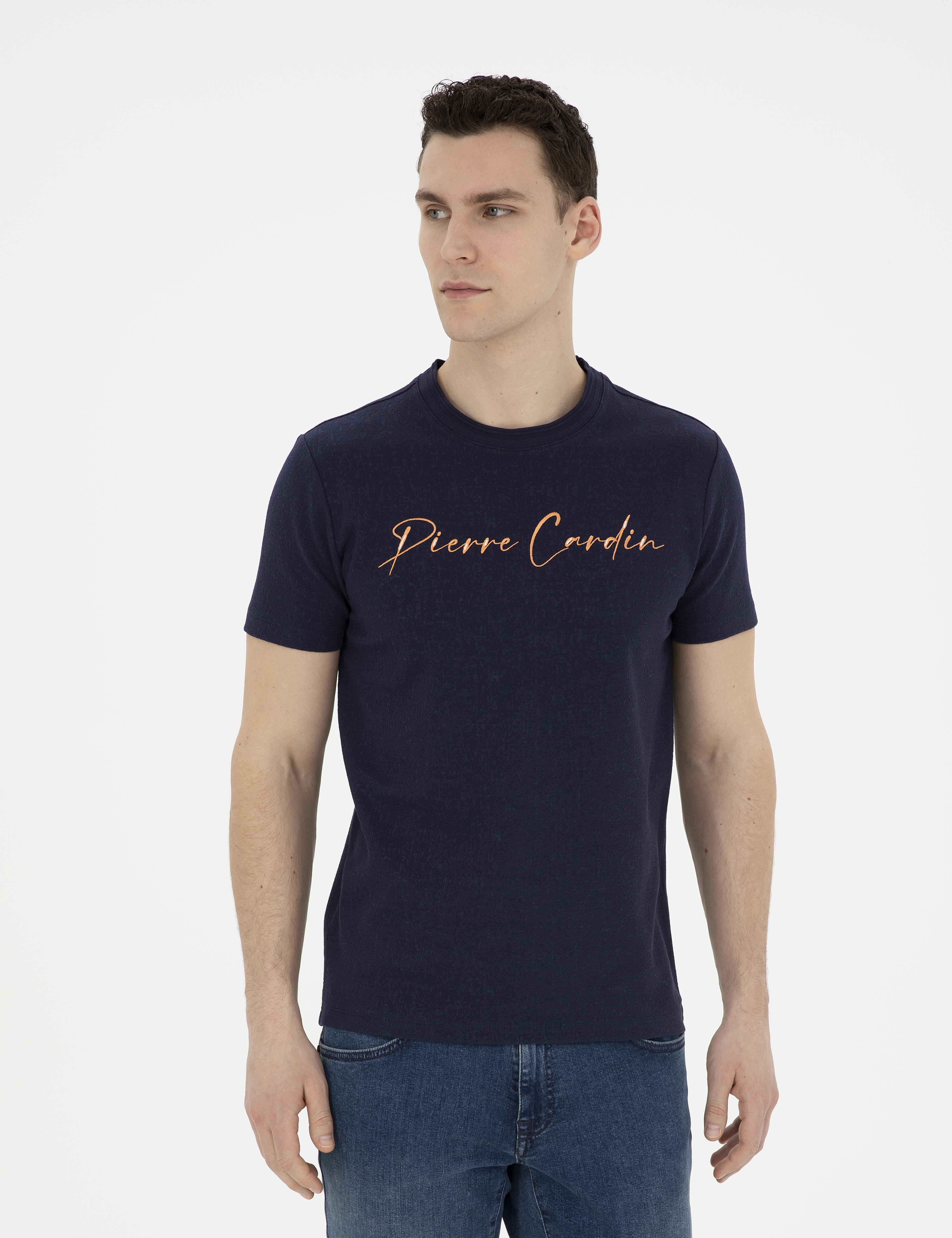 Lacivert Slim Fit Bisiklet Yaka Tişört