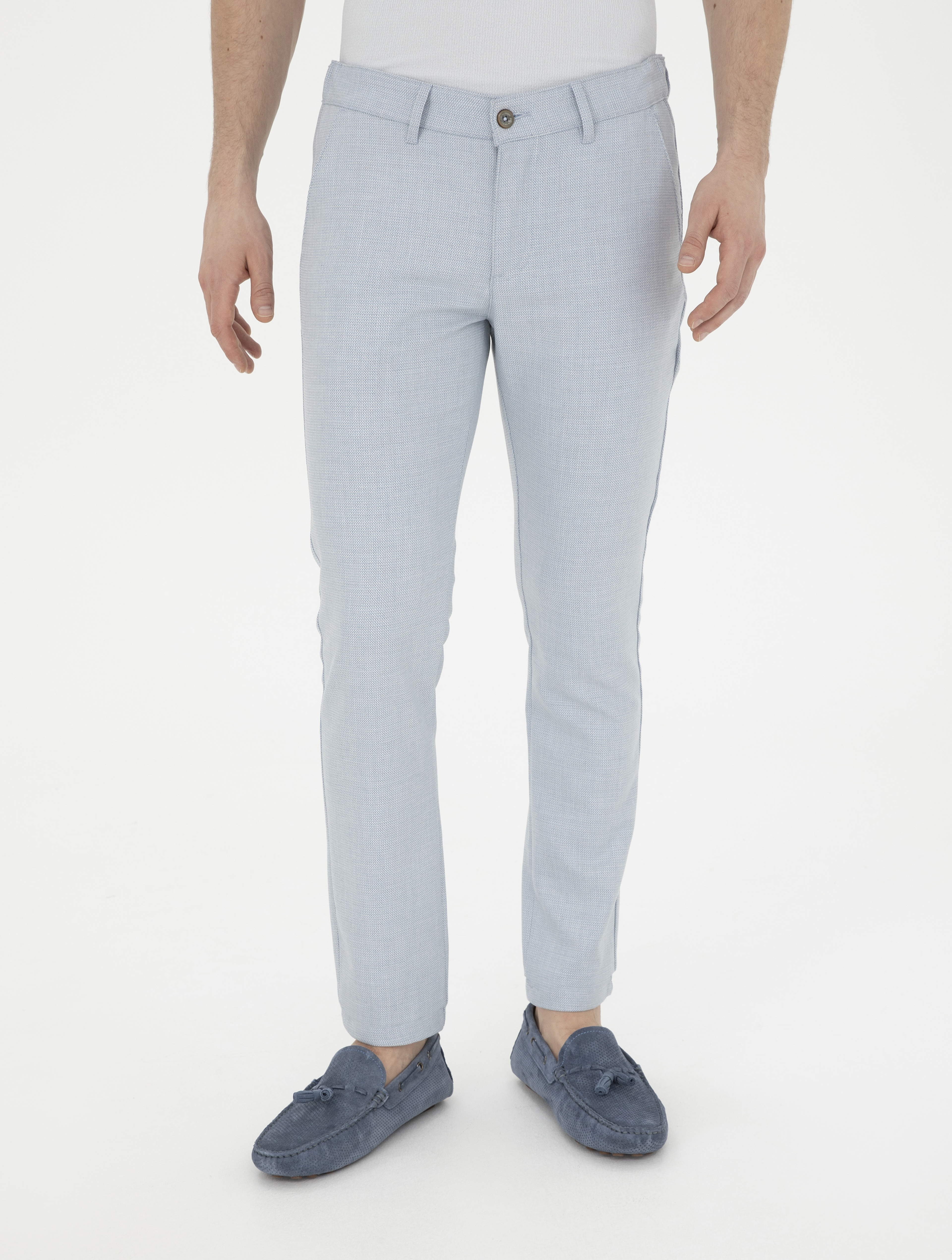Açık Mavi Slim Fit Beli Lastikli Kanvas Pantolon - Image 2