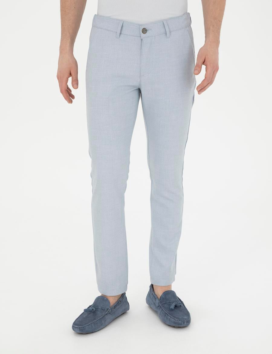 Açık Mavi Slim Fit Beli Lastikli Kanvas Pantolon