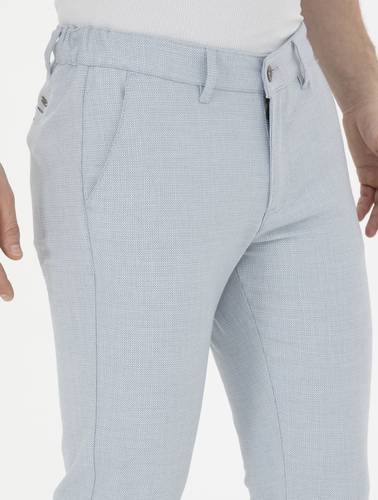 Açık Mavi Slim Fit Beli Lastikli Kanvas Pantolon