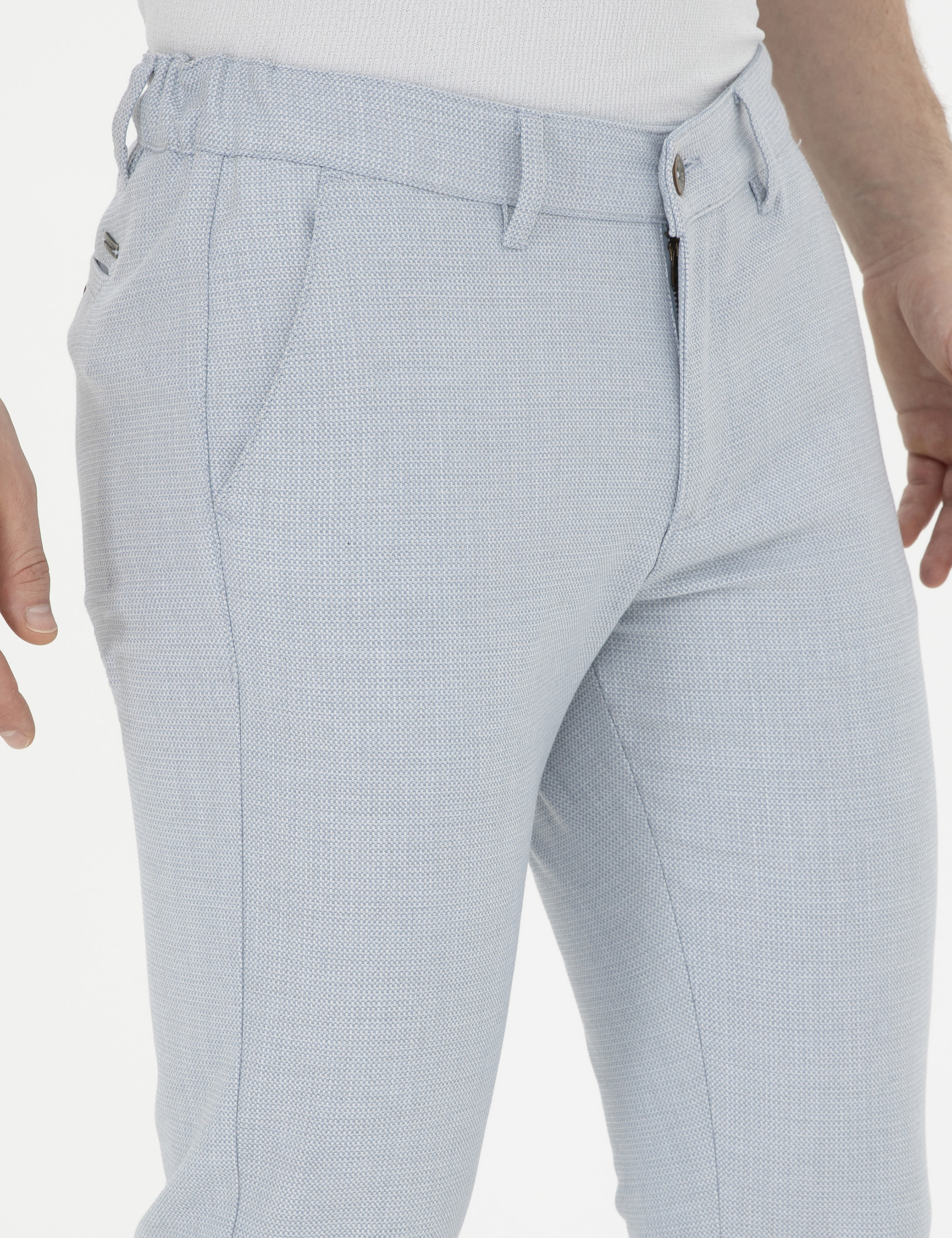 Açık Mavi Slim Fit Beli Lastikli Kanvas Pantolon