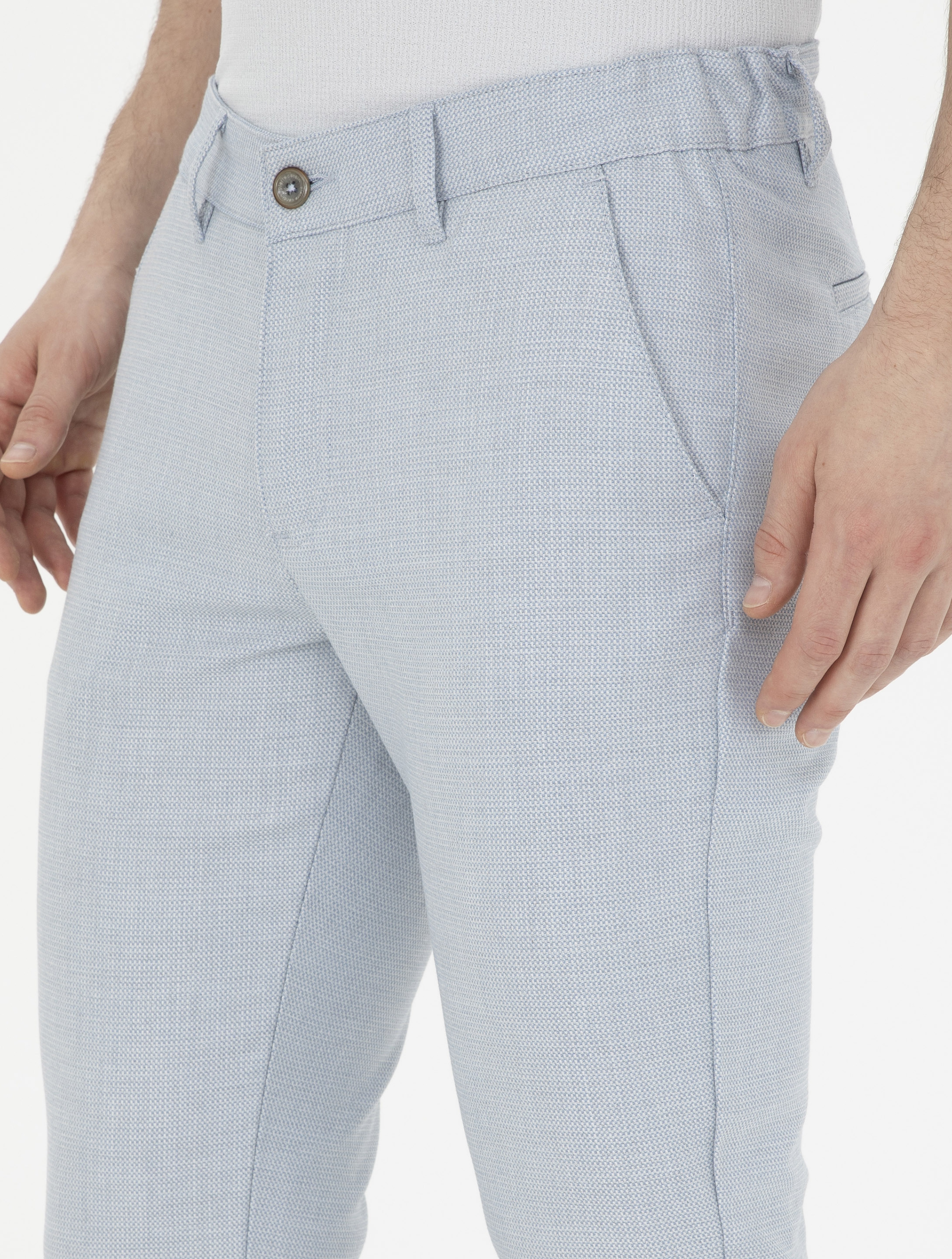 Açık Mavi Slim Fit Beli Lastikli Kanvas Pantolon - Image 6