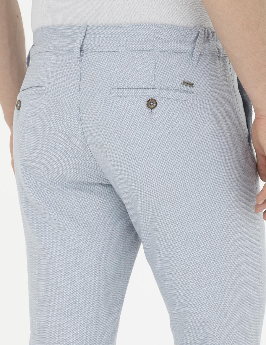 Açık Mavi Slim Fit Beli Lastikli Kanvas Pantolon