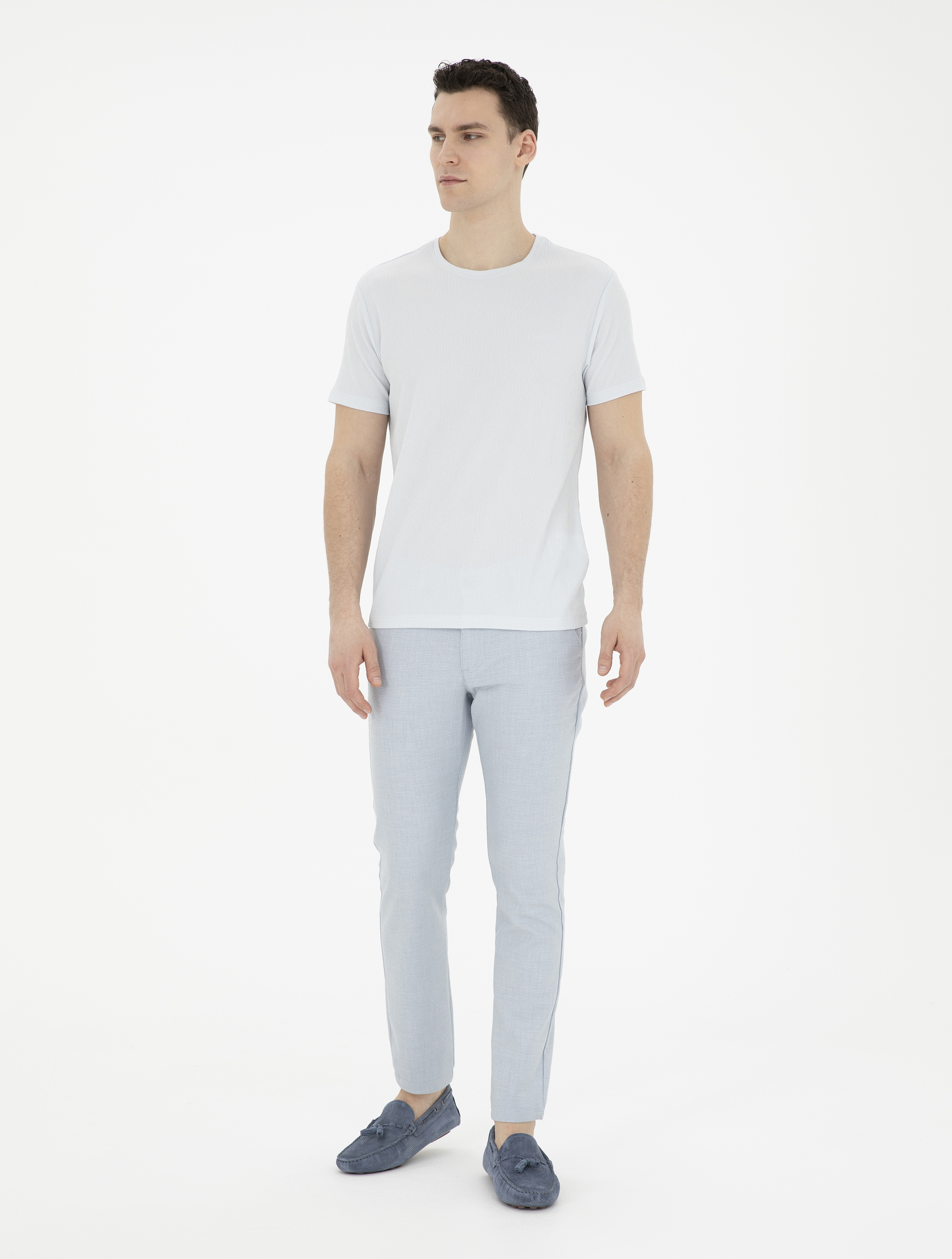 Açık Mavi Slim Fit Beli Lastikli Kanvas Pantolon - Image 3
