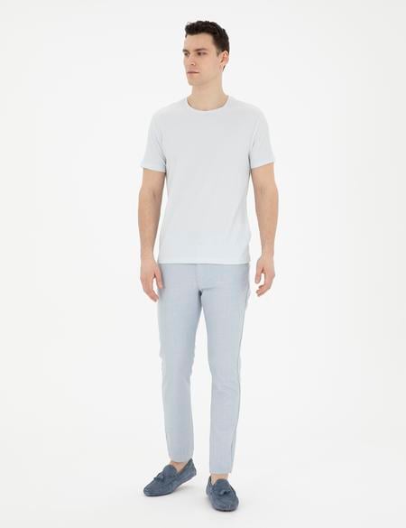 Açık Mavi Slim Fit Beli Lastikli Kanvas Pantolon - 50288508059