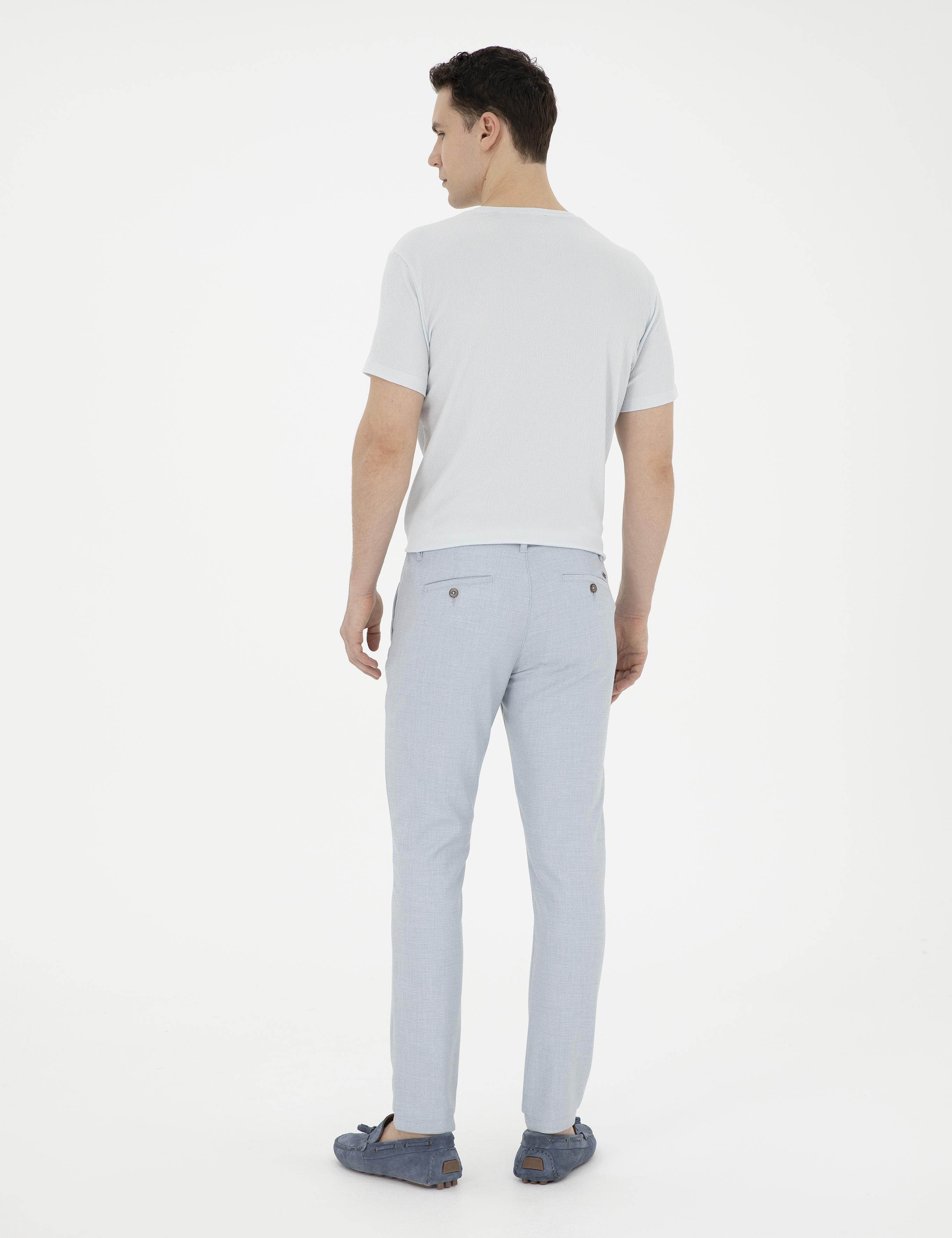 Açık Mavi Slim Fit Beli Lastikli Kanvas Pantolon