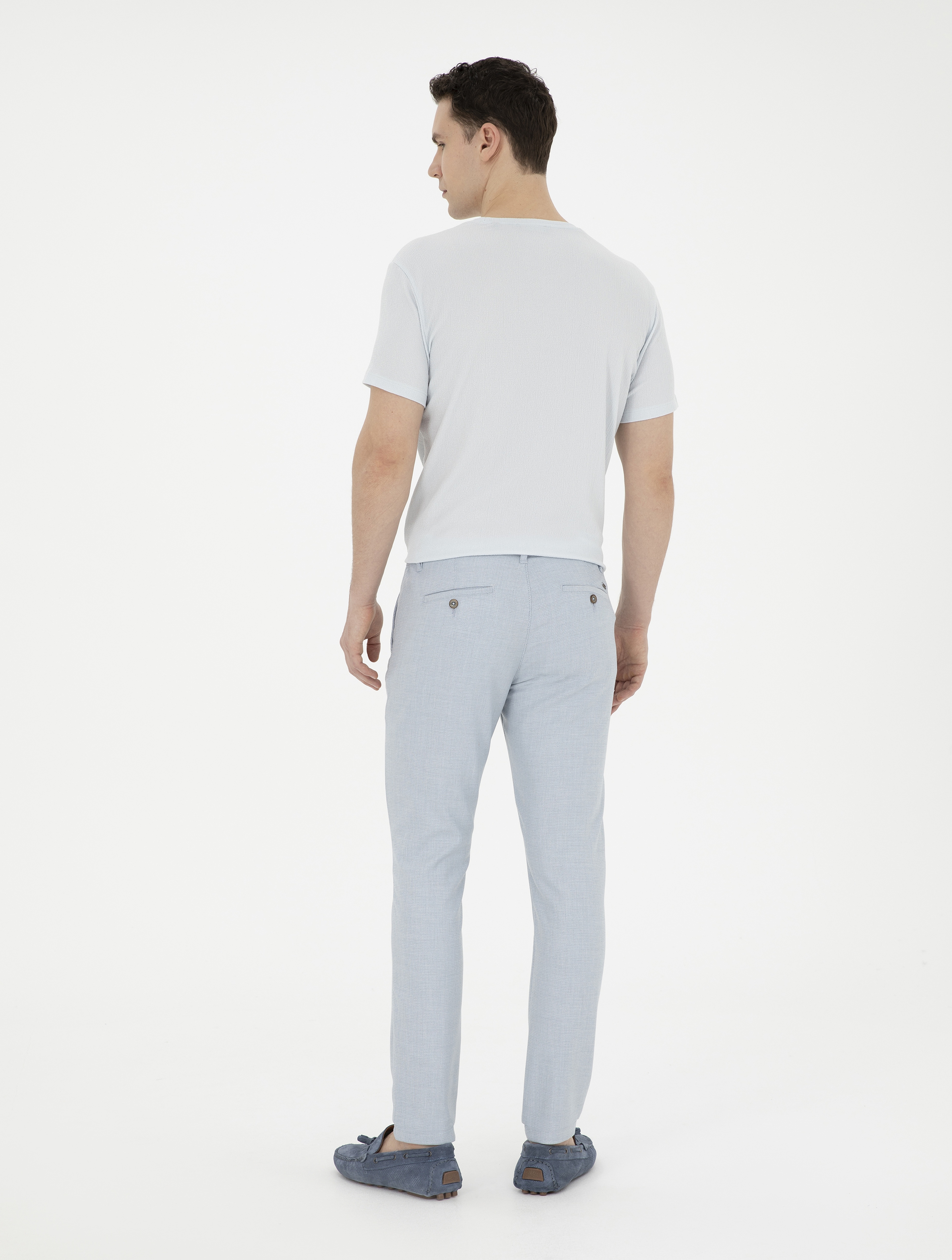 Açık Mavi Slim Fit Beli Lastikli Kanvas Pantolon - Image 4