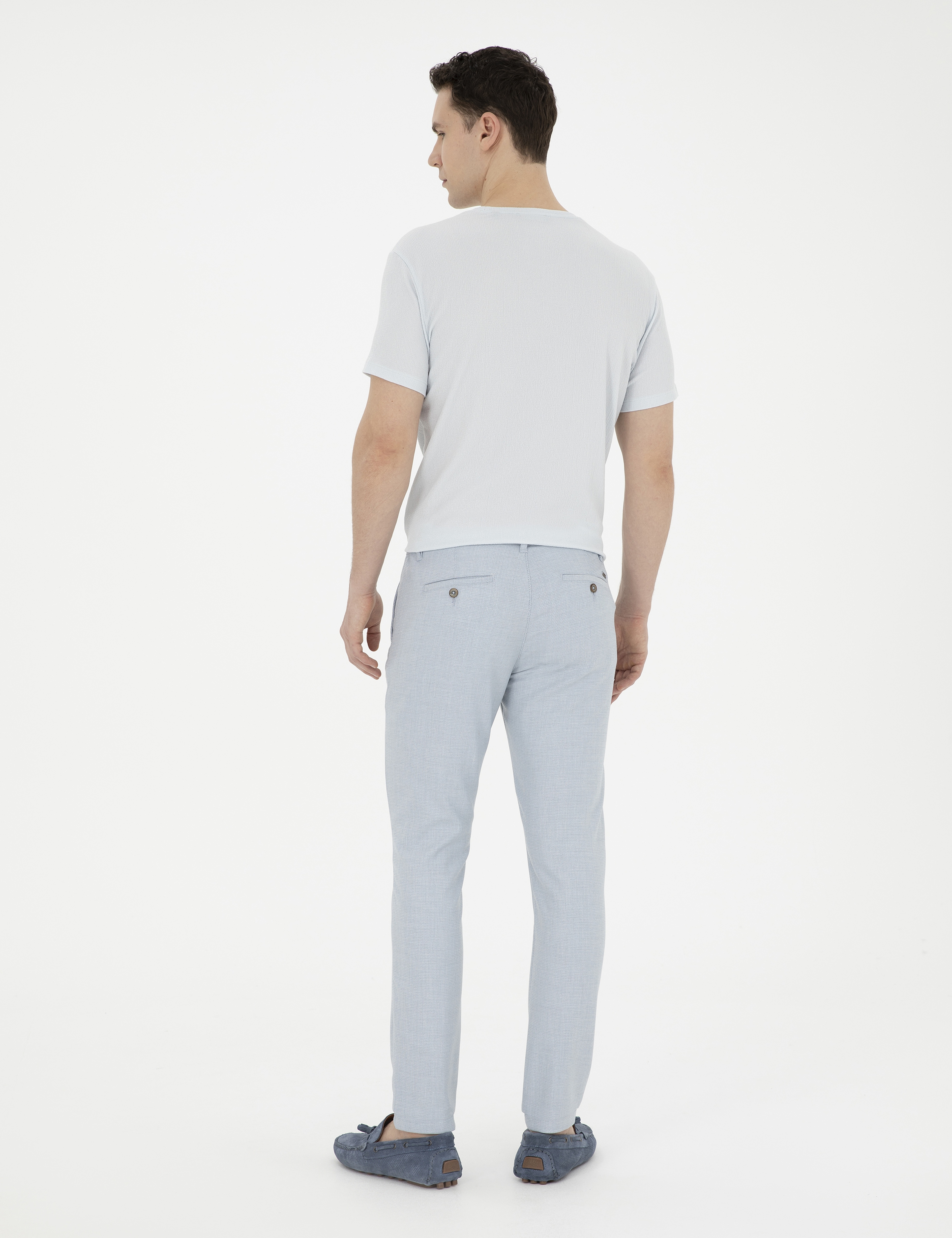 Açık Mavi Slim Fit Beli Lastikli Kanvas Pantolon