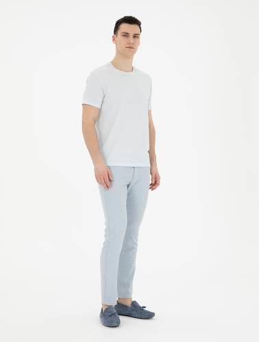 Açık Mavi Slim Fit Beli Lastikli Kanvas Pantolon